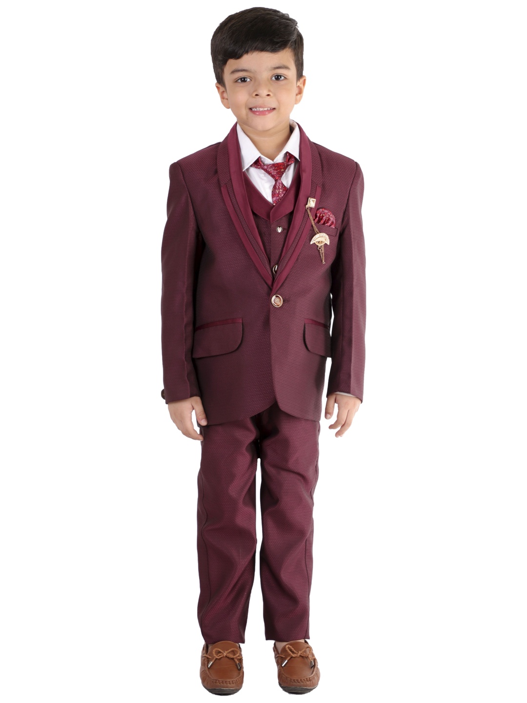 

BAESD Boys Single-Breasted Five-Piece Suit, Maroon