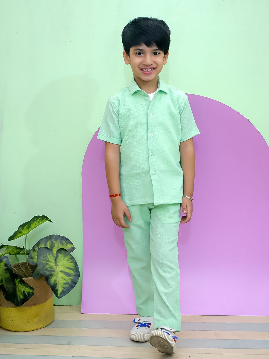 

The Mom Store Boys Pure Cotton Shirt With Trousers, Green