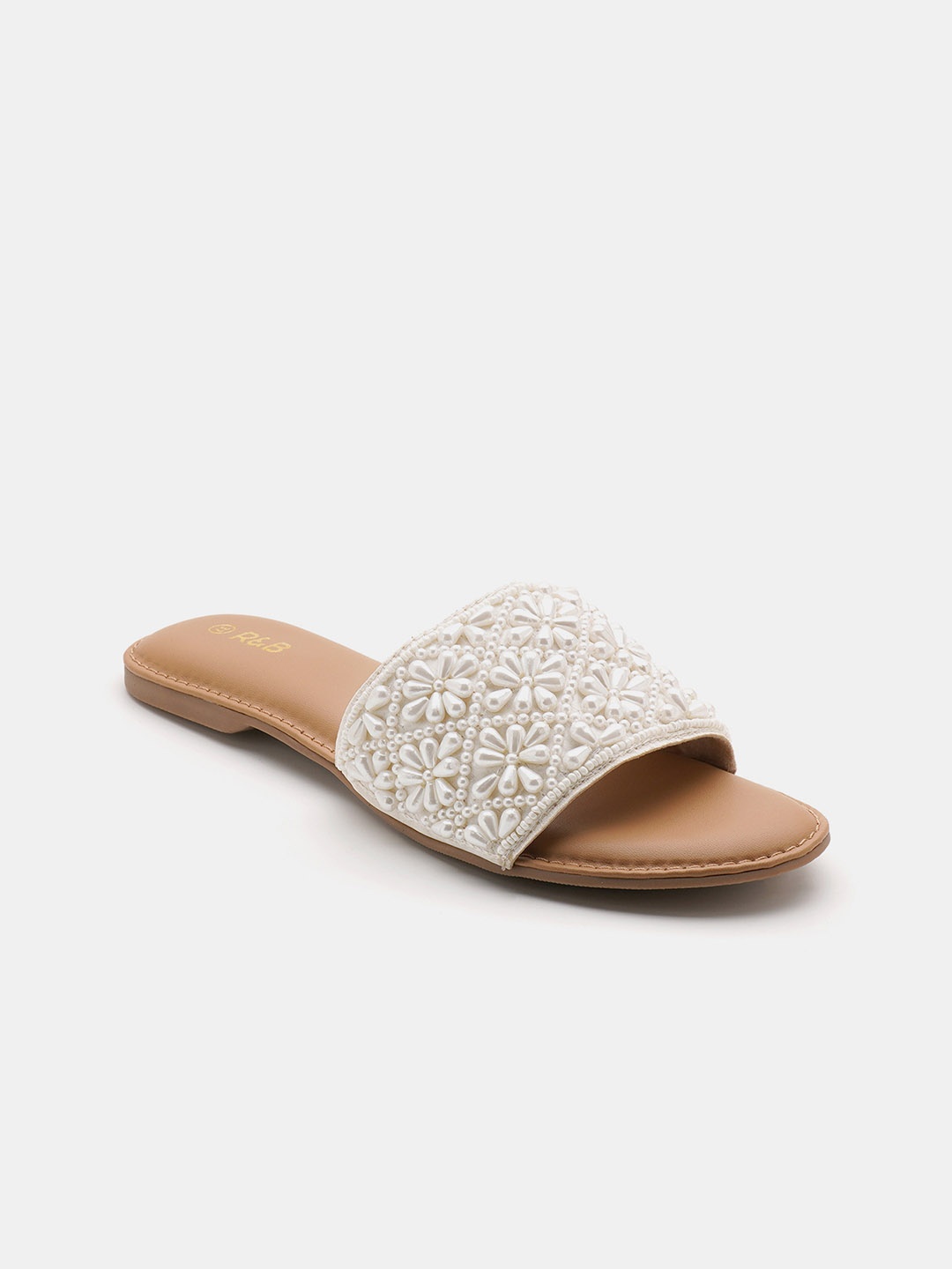 

R&B Women Embellished Open Toe Flats, White