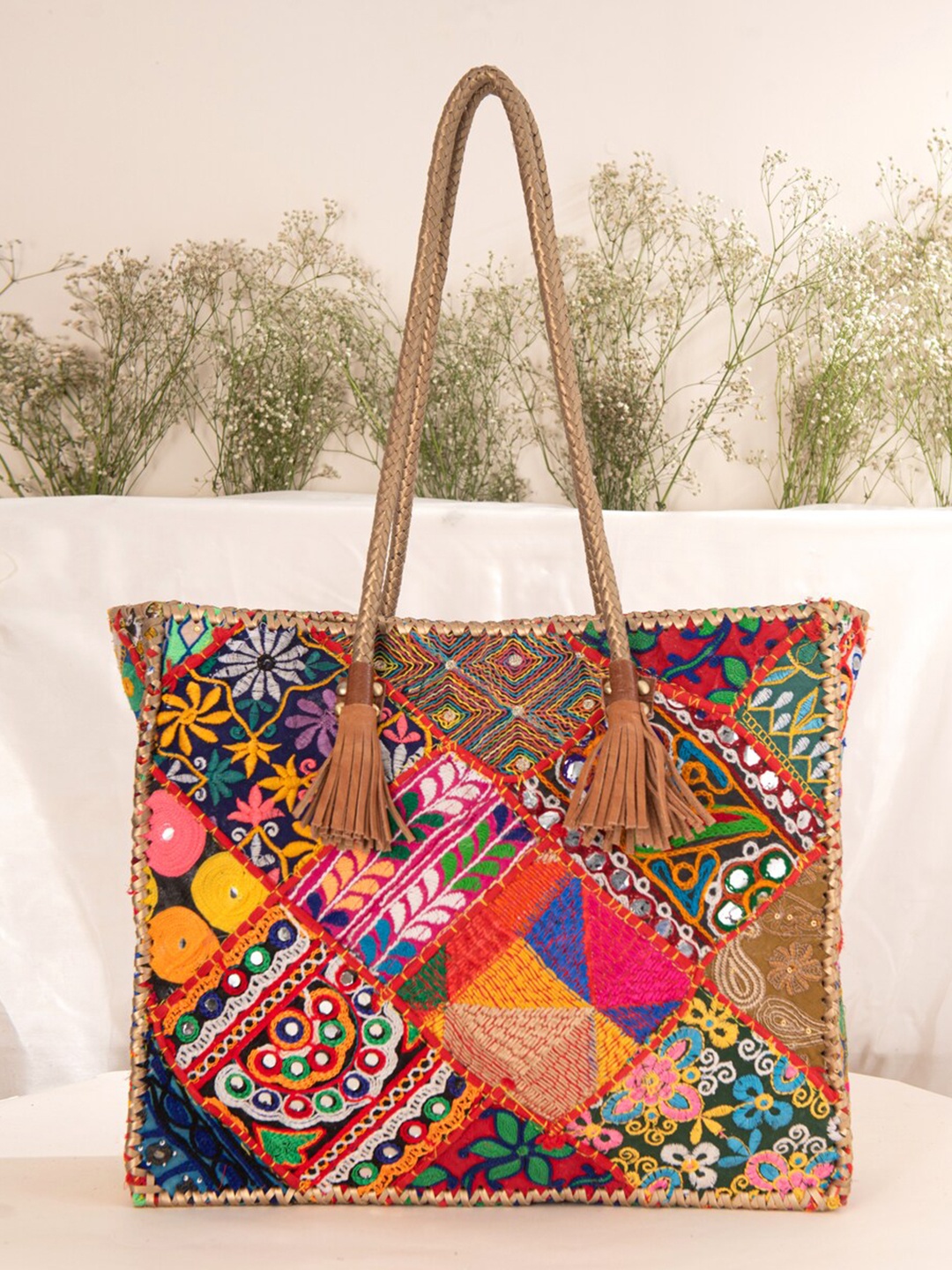 

JAYPORE Women Floral Printed Structured Leather Shoulder Bag, Orange