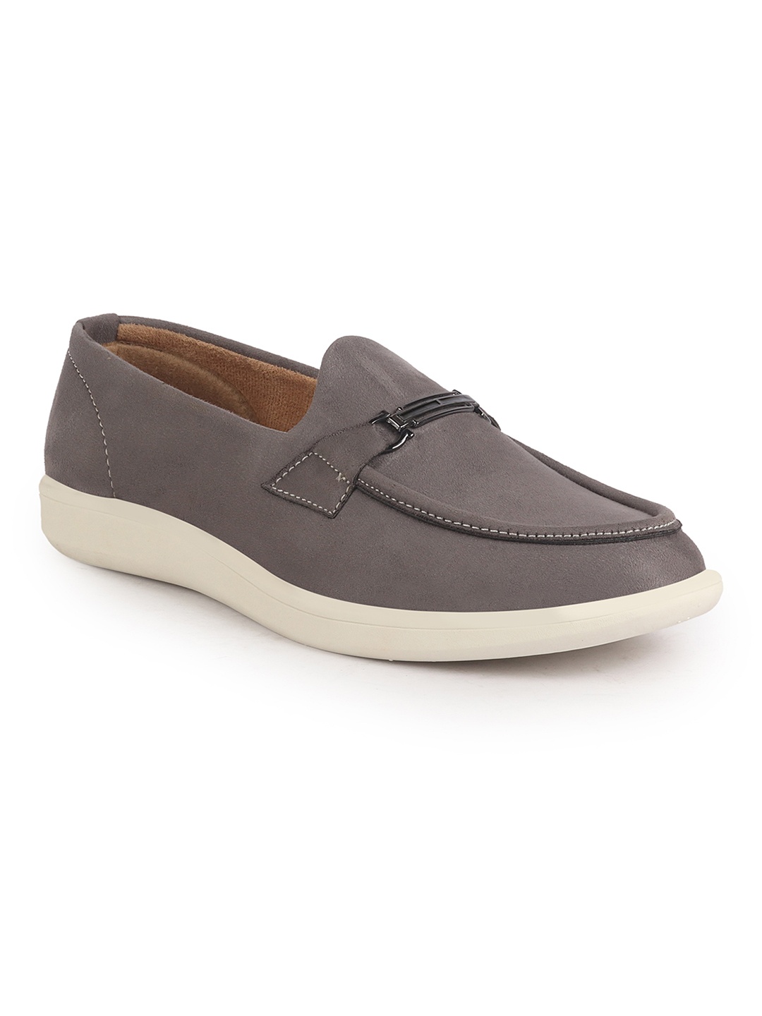 

FAUSTO Men Woven Design Lightweight Suede Loafers, Grey