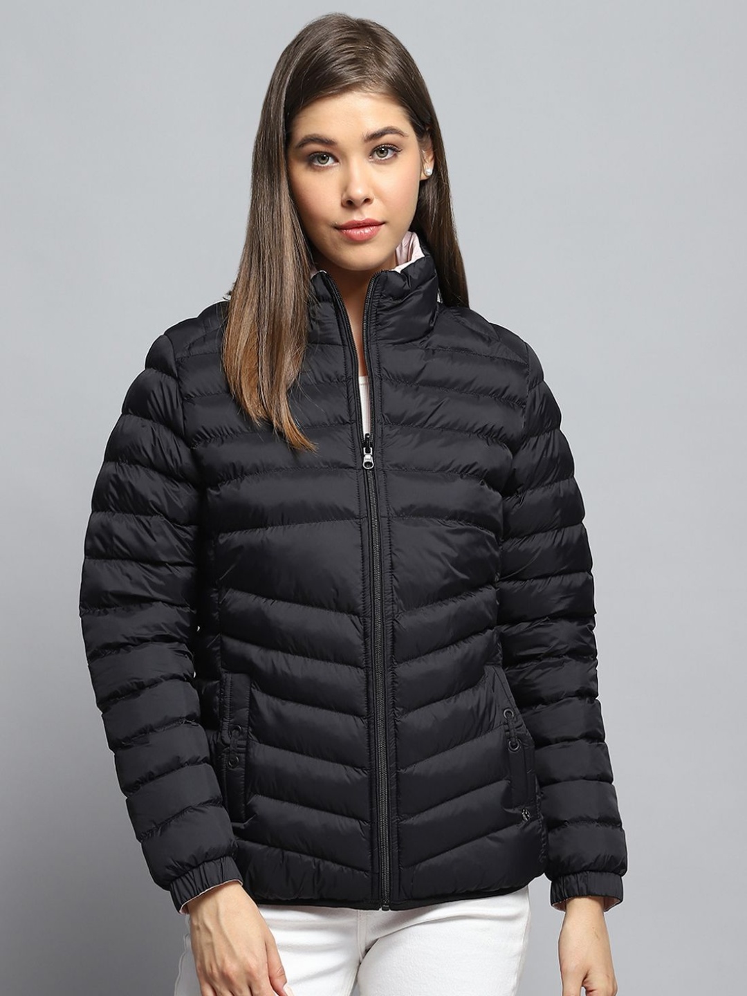 

Monte Carlo Women Mock Collar Solid Casual Reversible Puffer Jacket, Black