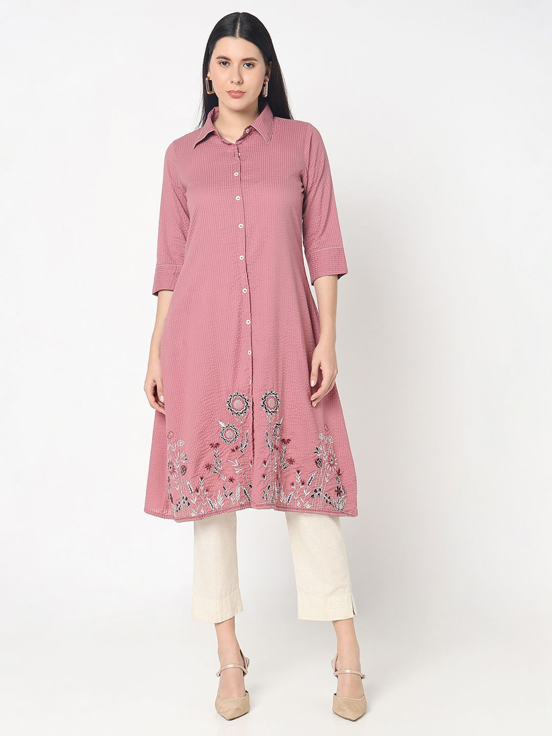 

R&B Women Floral Embroidered Thread Work Kurta, Pink