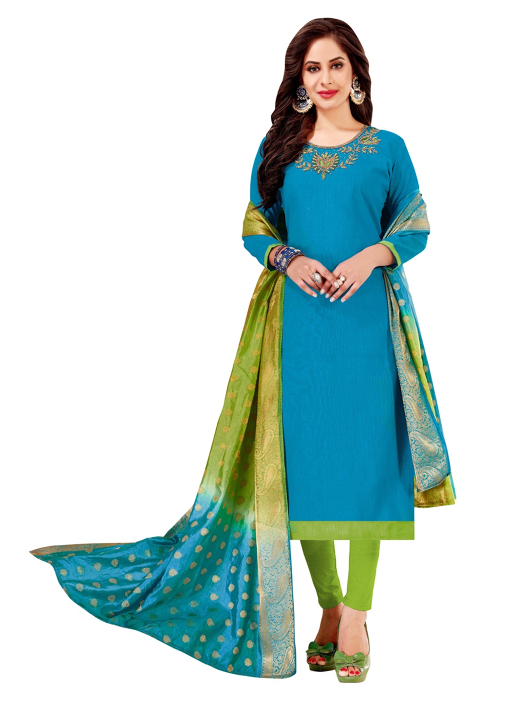 

Maroosh Floral Embroidered Unstitched Dress Material, Turquoise blue