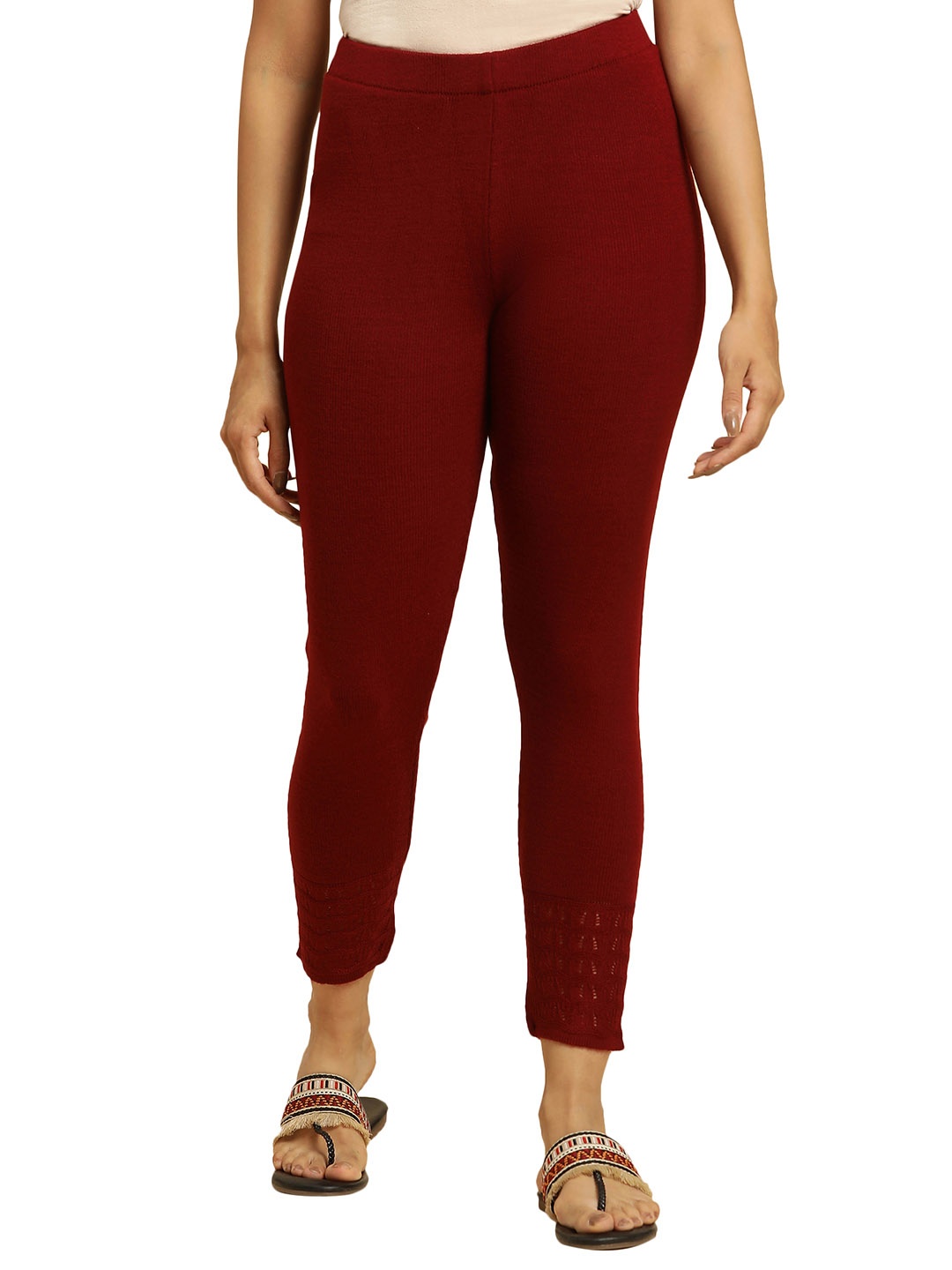 

W Women Ankle Length Leggings, Red