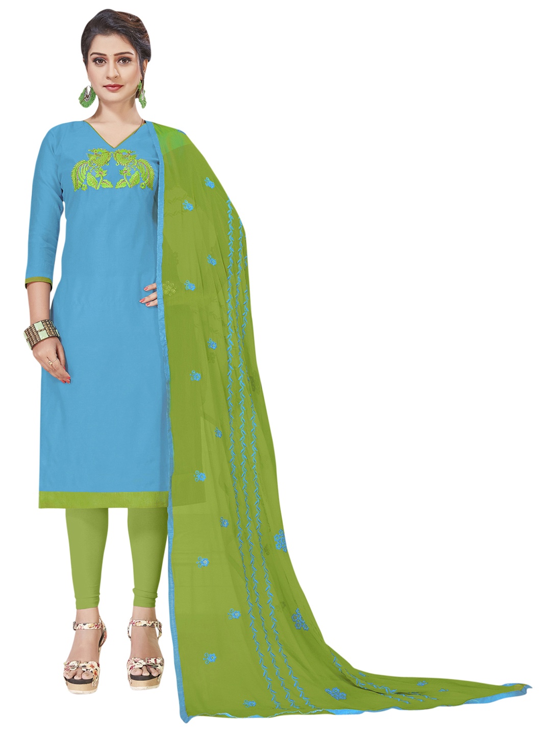 

Maroosh Embroidered Unstitched Dress Material, Turquoise blue