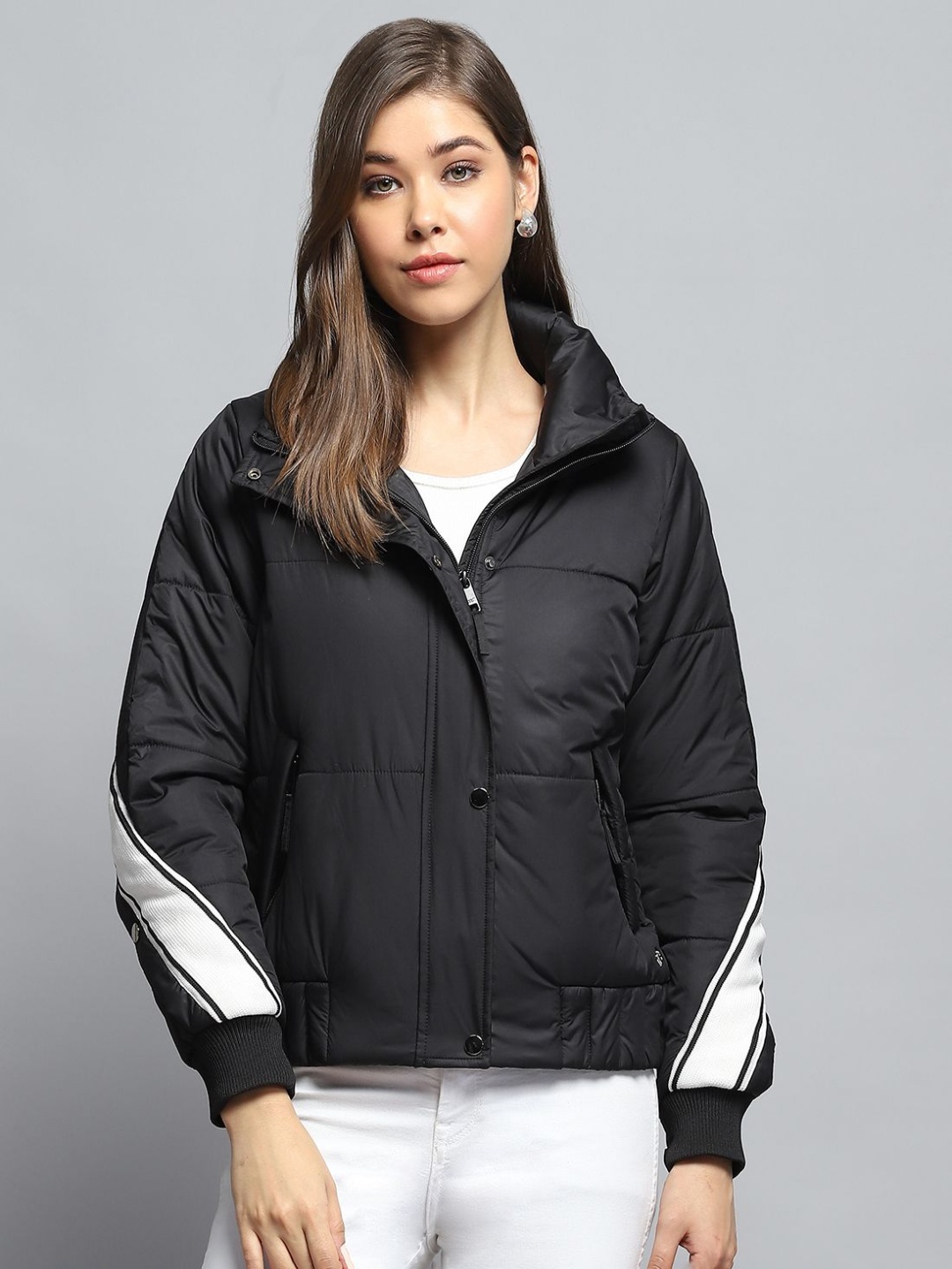 

Monte Carlo Women Mock Collar Solid Casual Lightweight Padded Jacket, Black