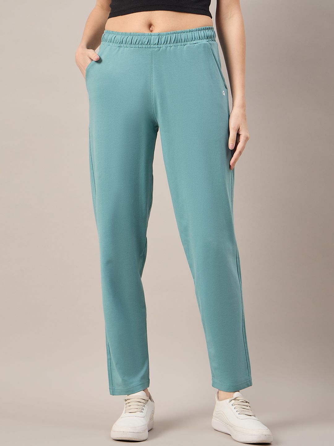 

FEMEA Women Slim-Fit Mid-Rise Track Pants, Green