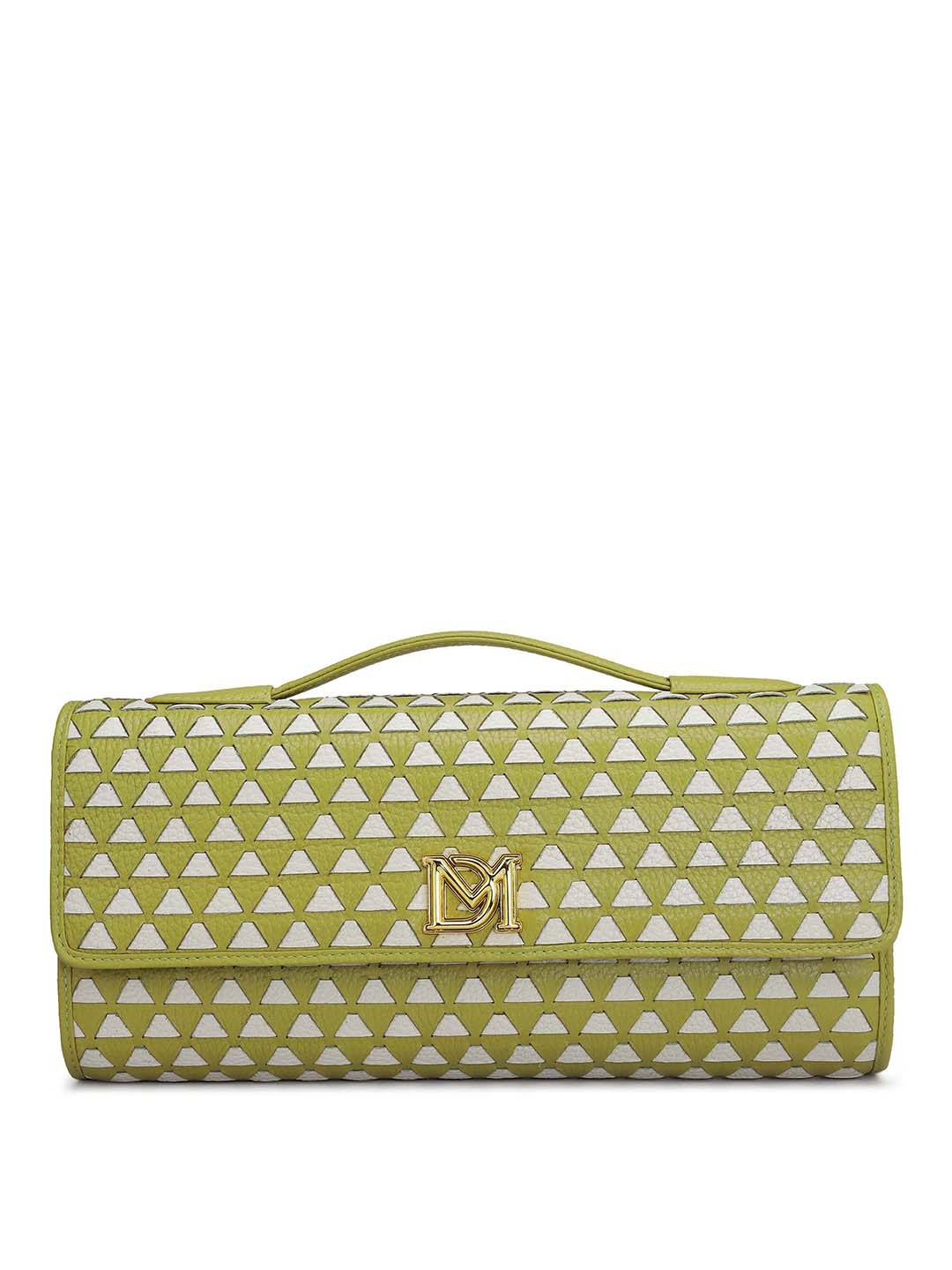 

Da Milano Women Geometric Printed Structured Leather Handheld Bag, Green