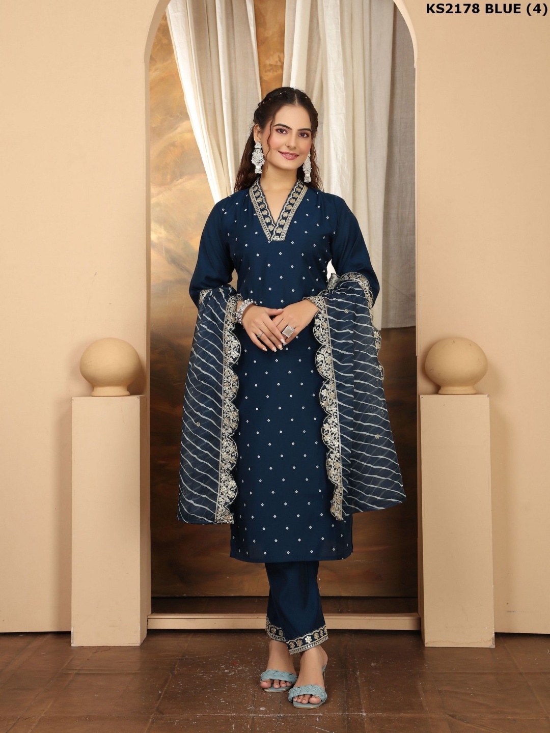

KALINI Women Printed Regular Sequinned Kurta with Palazzos & With Dupatta, Blue