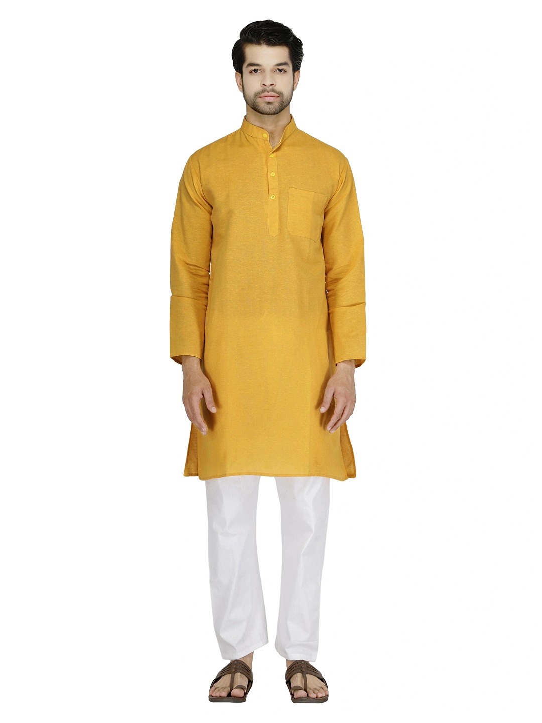 

Aaryavar Men Thread Work Kurta, Mustard