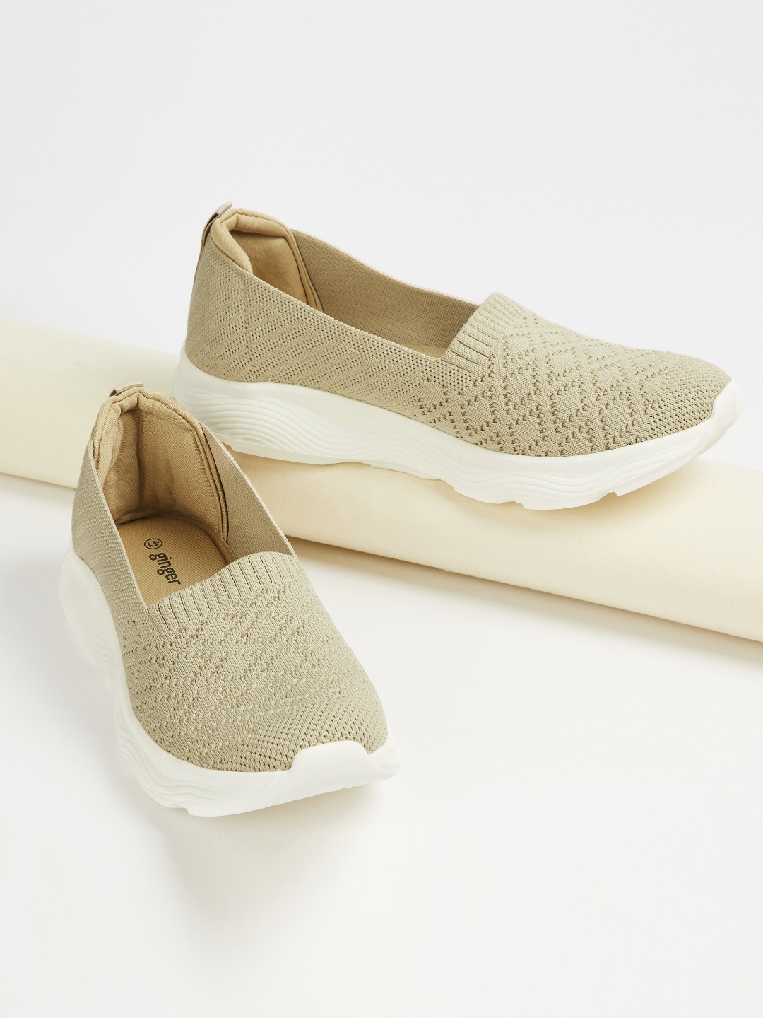 

Ginger by Lifestyle Women PU Slip-On Sneakers, Beige