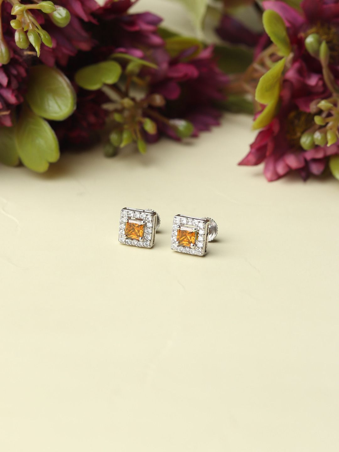 

AKSHAT SAPPHIRE Square Studs Earrings, Yellow