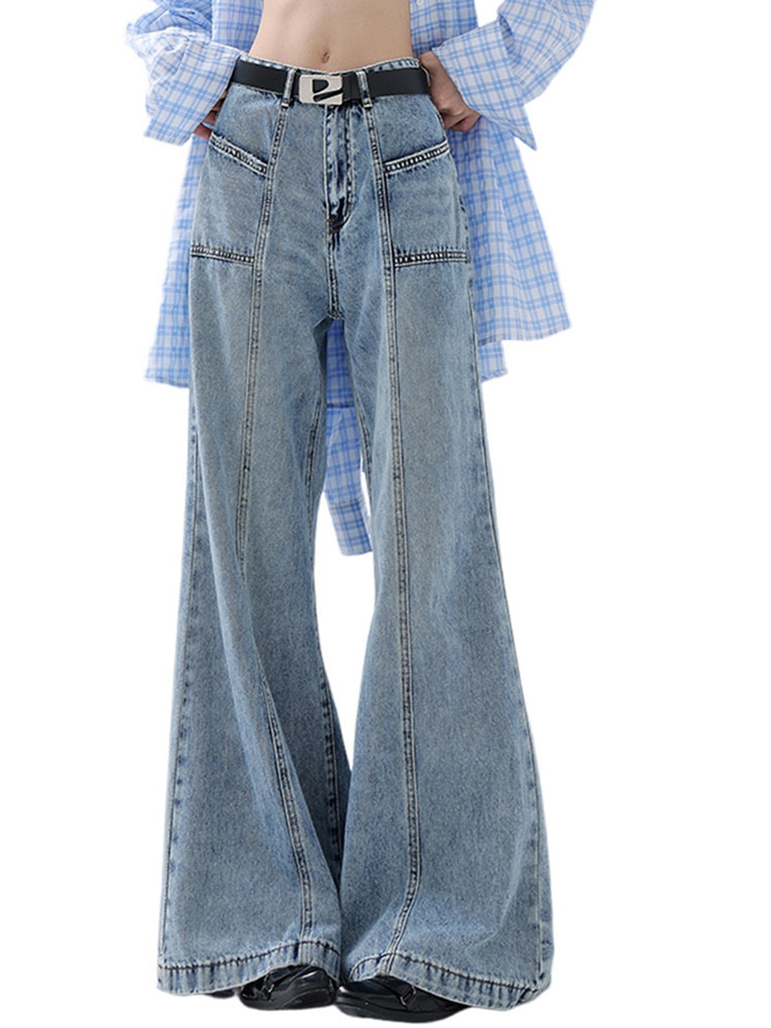 

LULU & SKY Women Flared Low-Rise Mildly Distressed Jeans, Blue