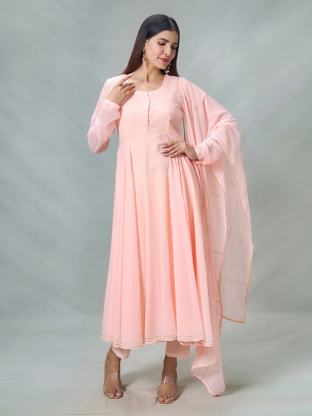 

Samyukta Singhania Women Empire Gotta Patti Kurta with Trousers & With Dupatta, Peach