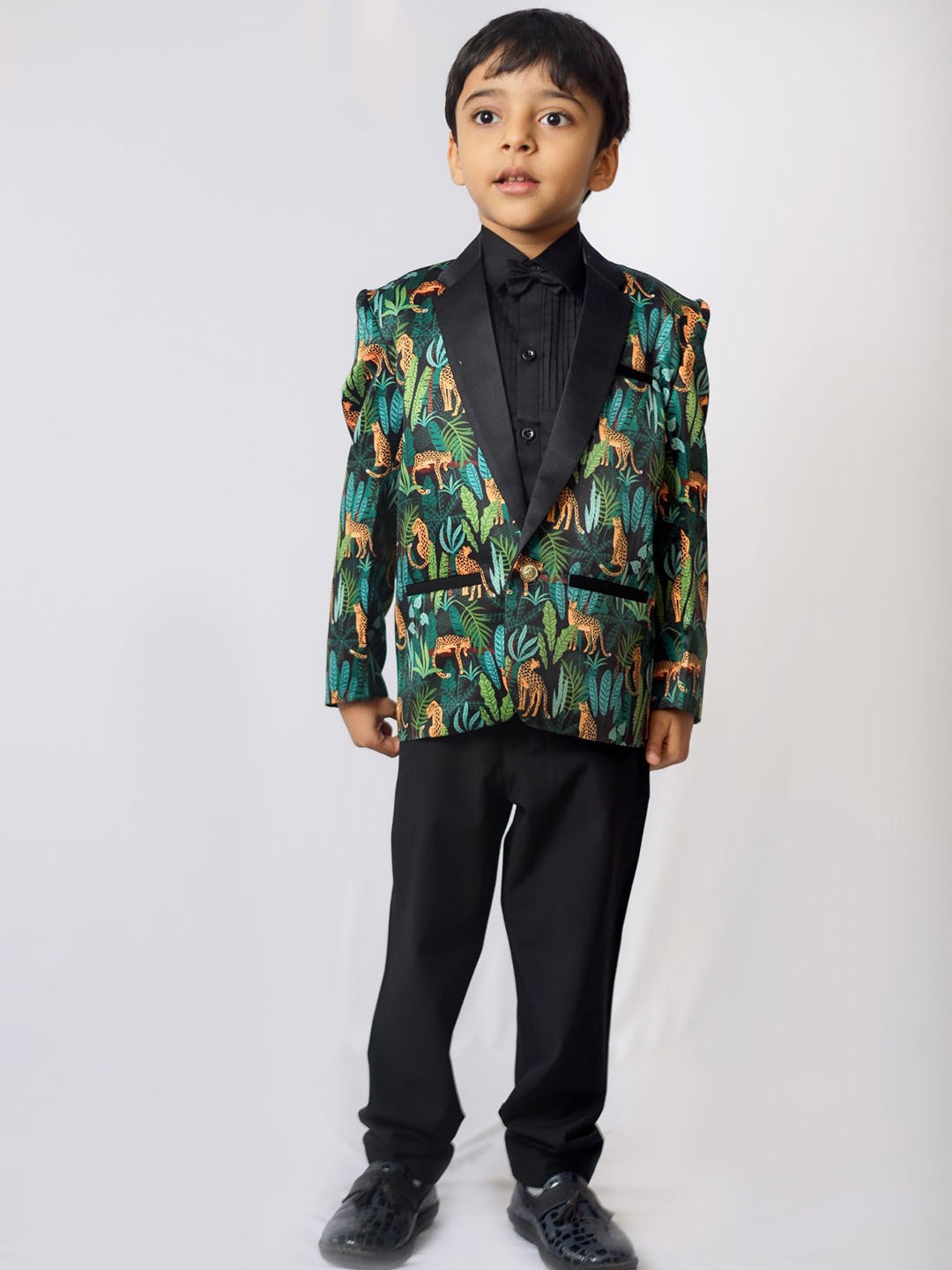 

Funny Bones Clothings Boys Animal Printed Tuxedo Blazer, Green