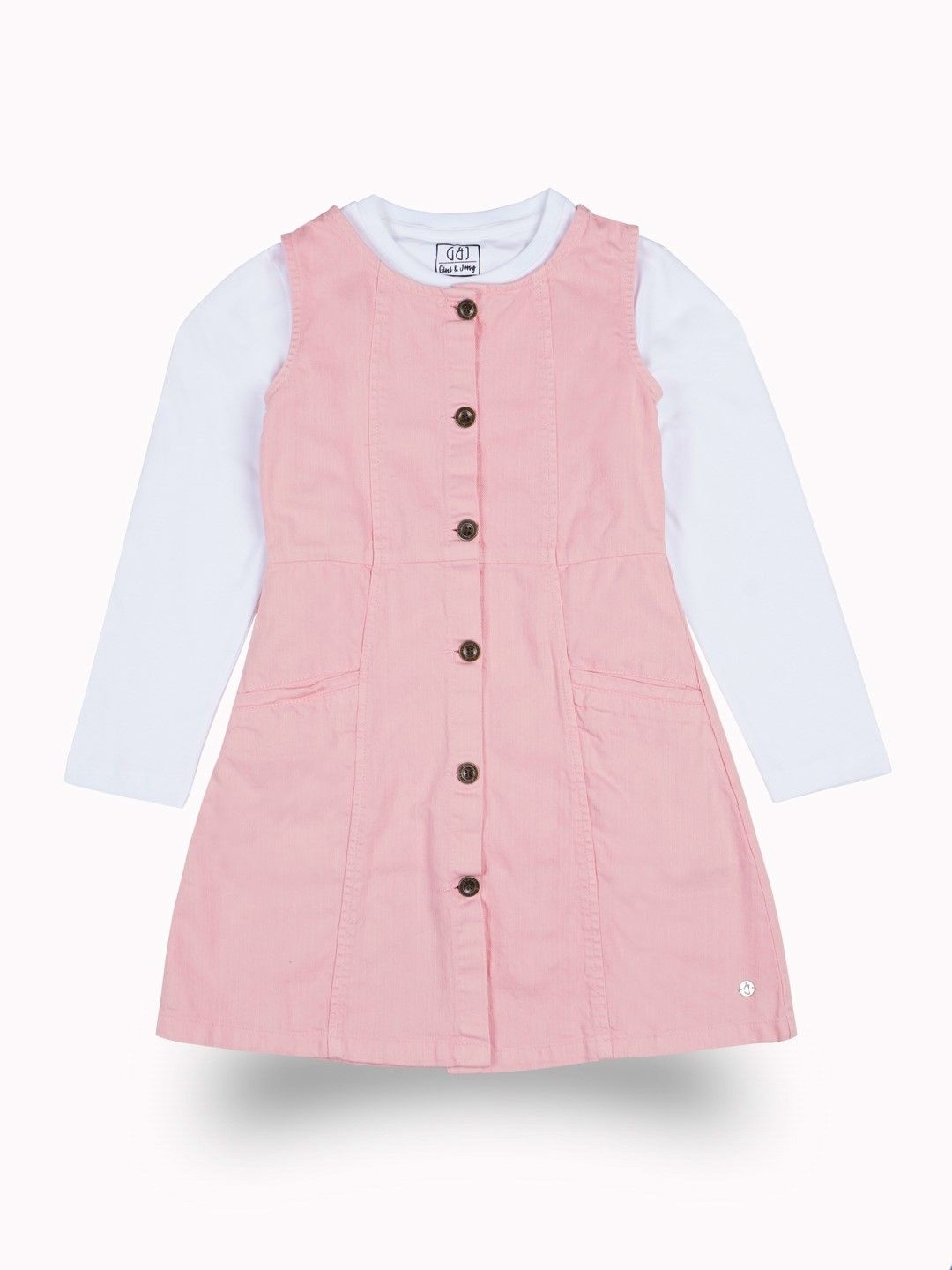 

Gini and Jony Girls Cotton Pinafore Midi Dress With Tshirt, Pink