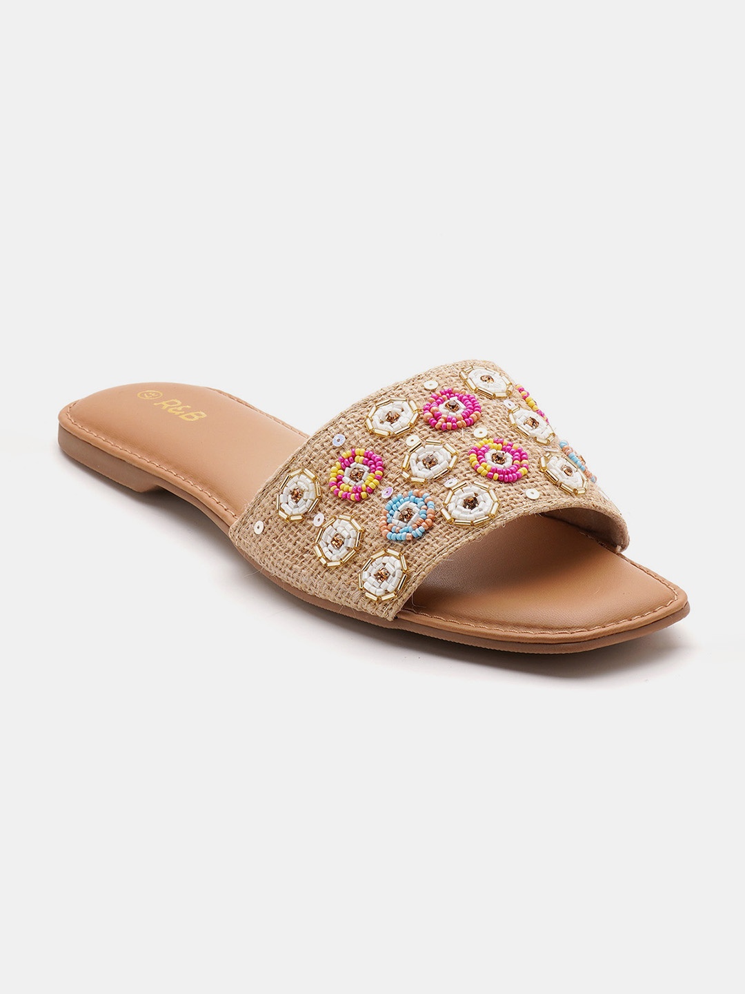 

R&B Women Embellished Open Toe Flats, Brown