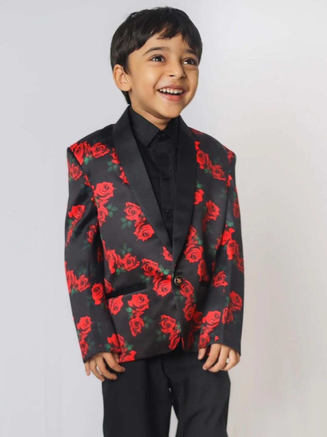 

Funny Bones Clothings Boys Rose Printed Single-Breasted Blazers, Red