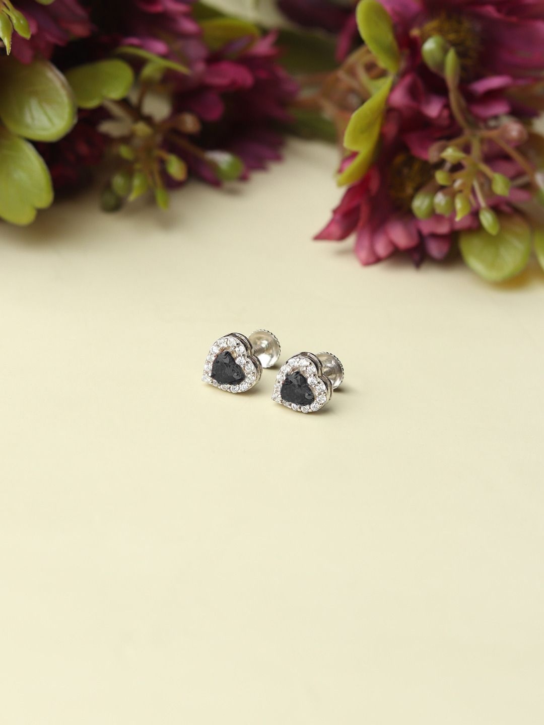 

AKSHAT SAPPHIRE 92.5 Pure Sterling Silver Rhodium-Plated CZ-Studded Heart Shaped Studs