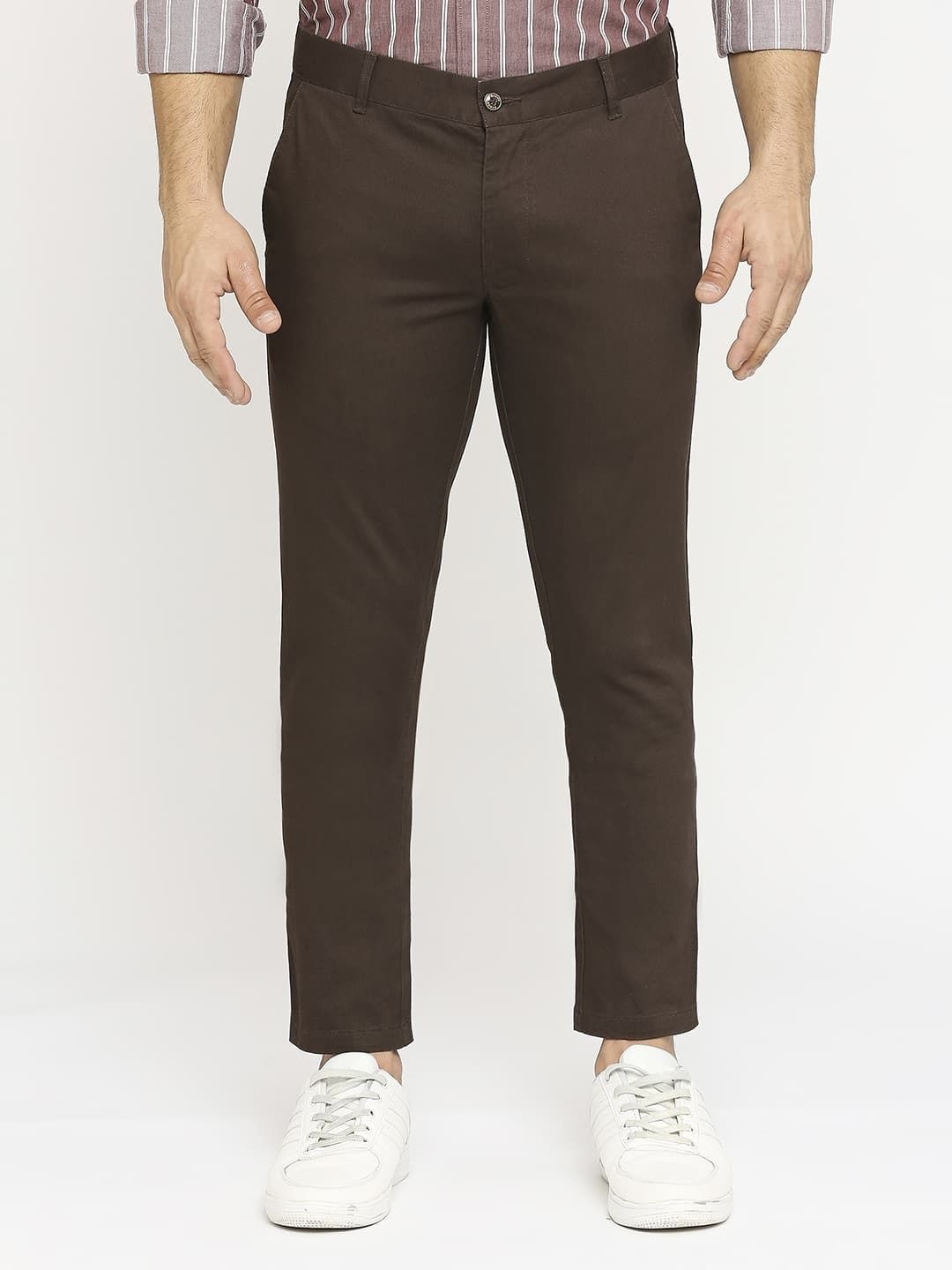 

Basics Men Mid-Rise Tapered Fit Cotton Trousers, Brown