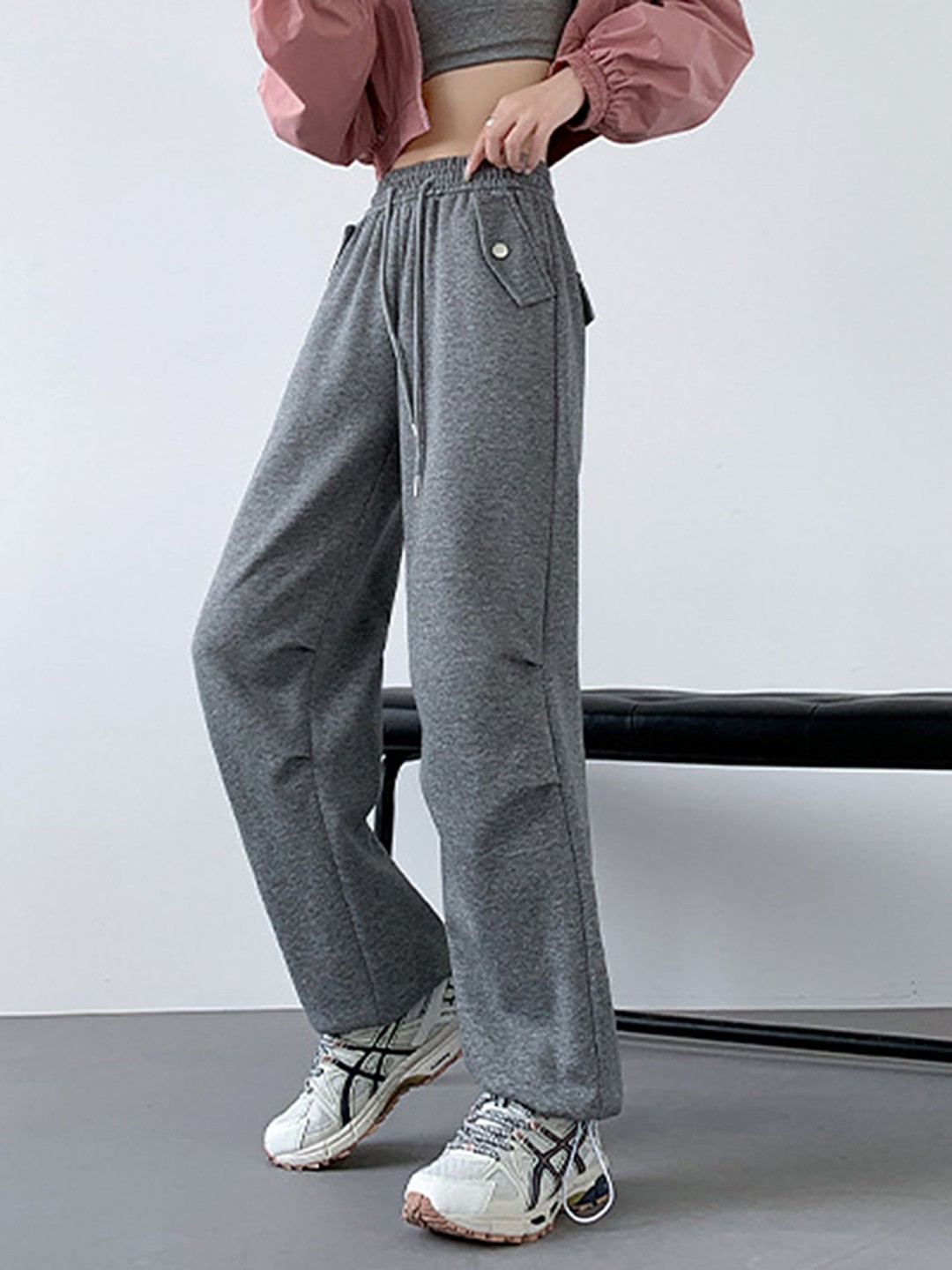 

LULU & SKY Women Straight Fit High-Rise Trousers, Grey