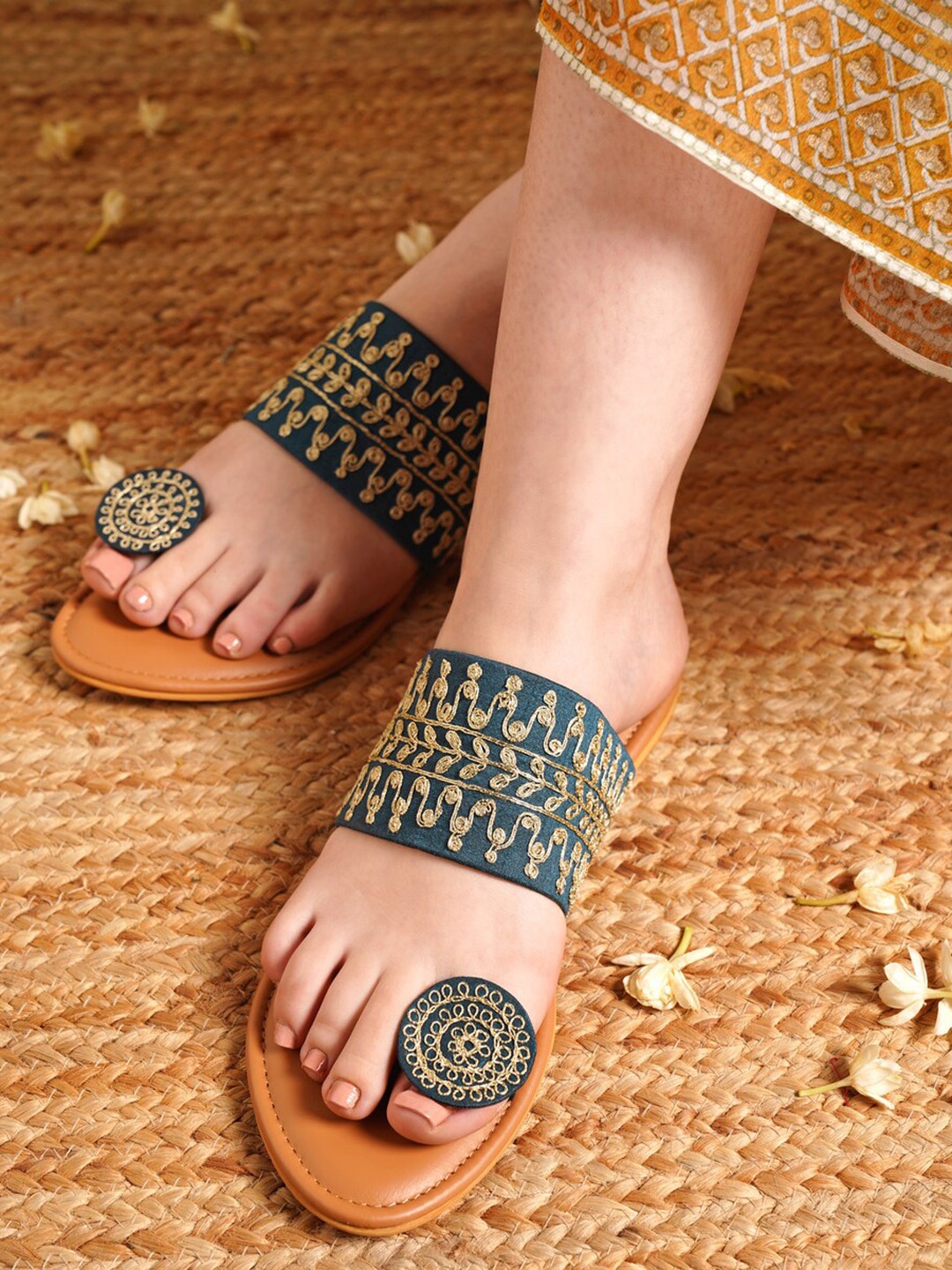 

JAYPORE Women Embellished One Toe Flats with Embroidered, Blue