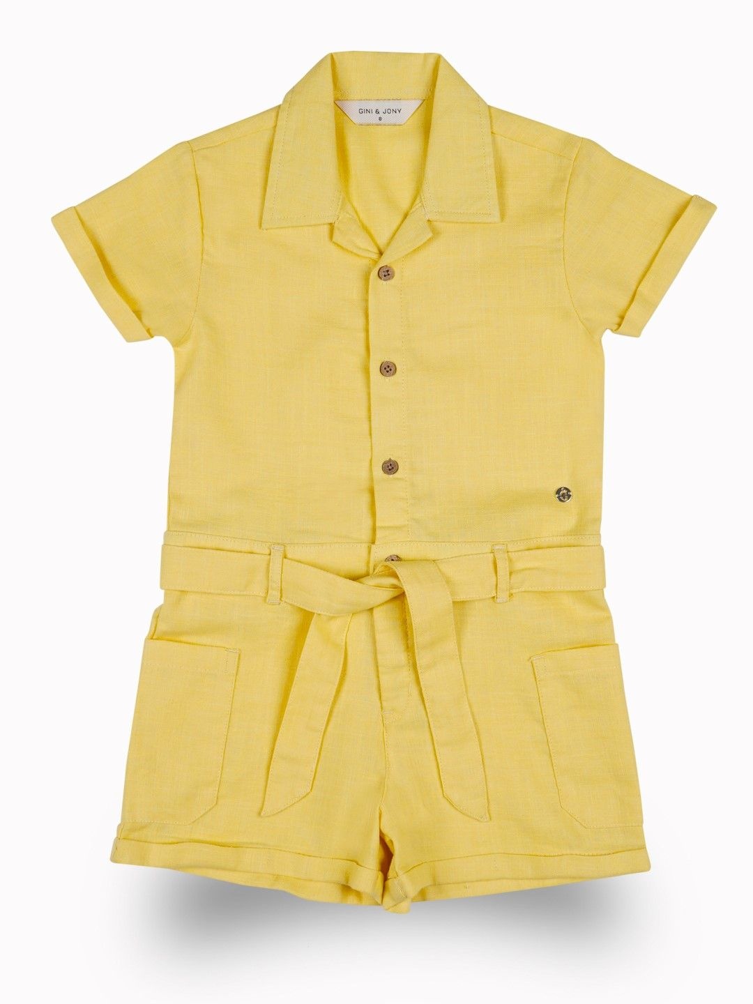 

Gini and Jony Girls Cotton Short Sleeves Jumpsuit, Yellow