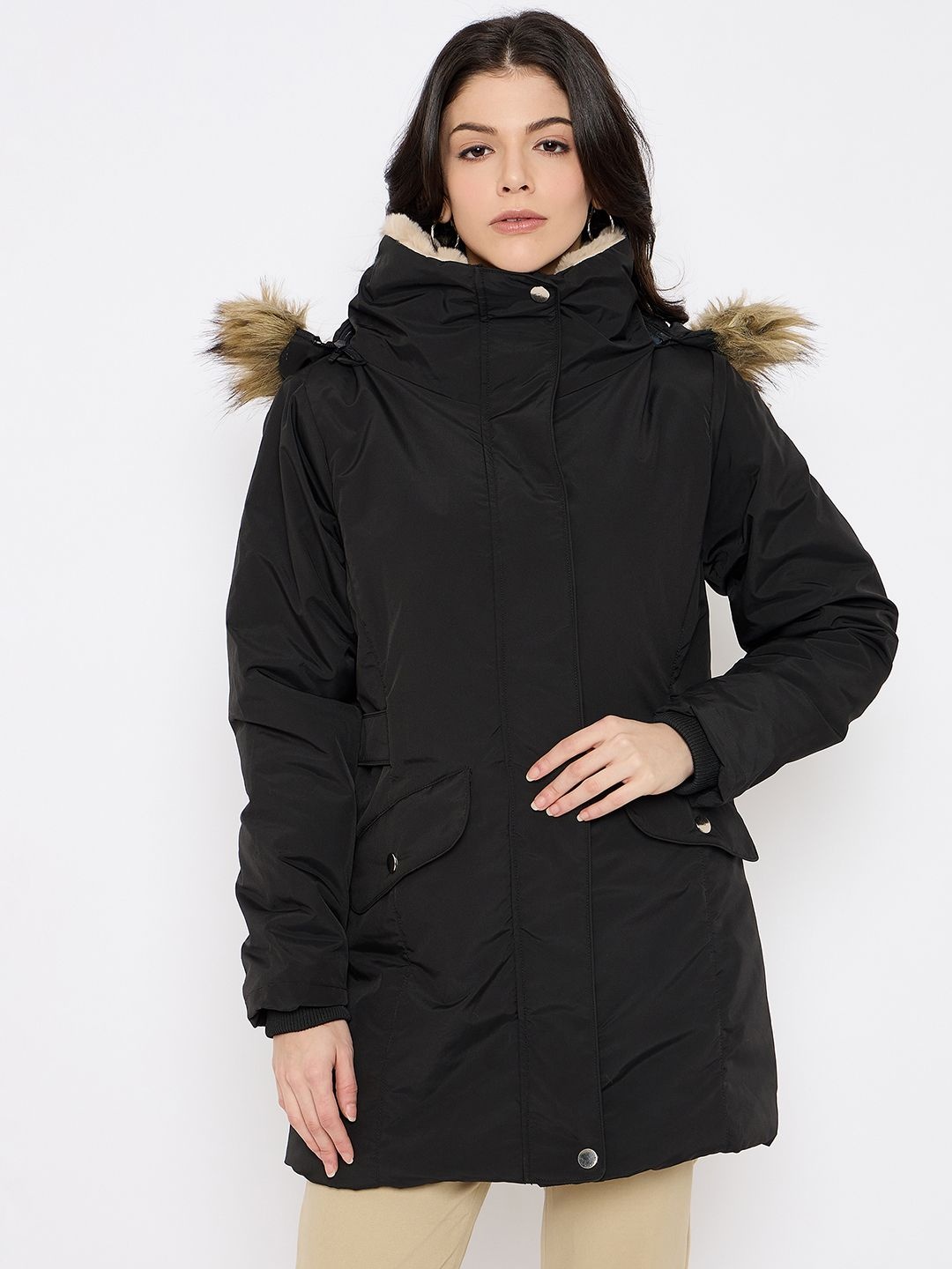 

Duke Women Polyester Longline Bomber Jacket, Black