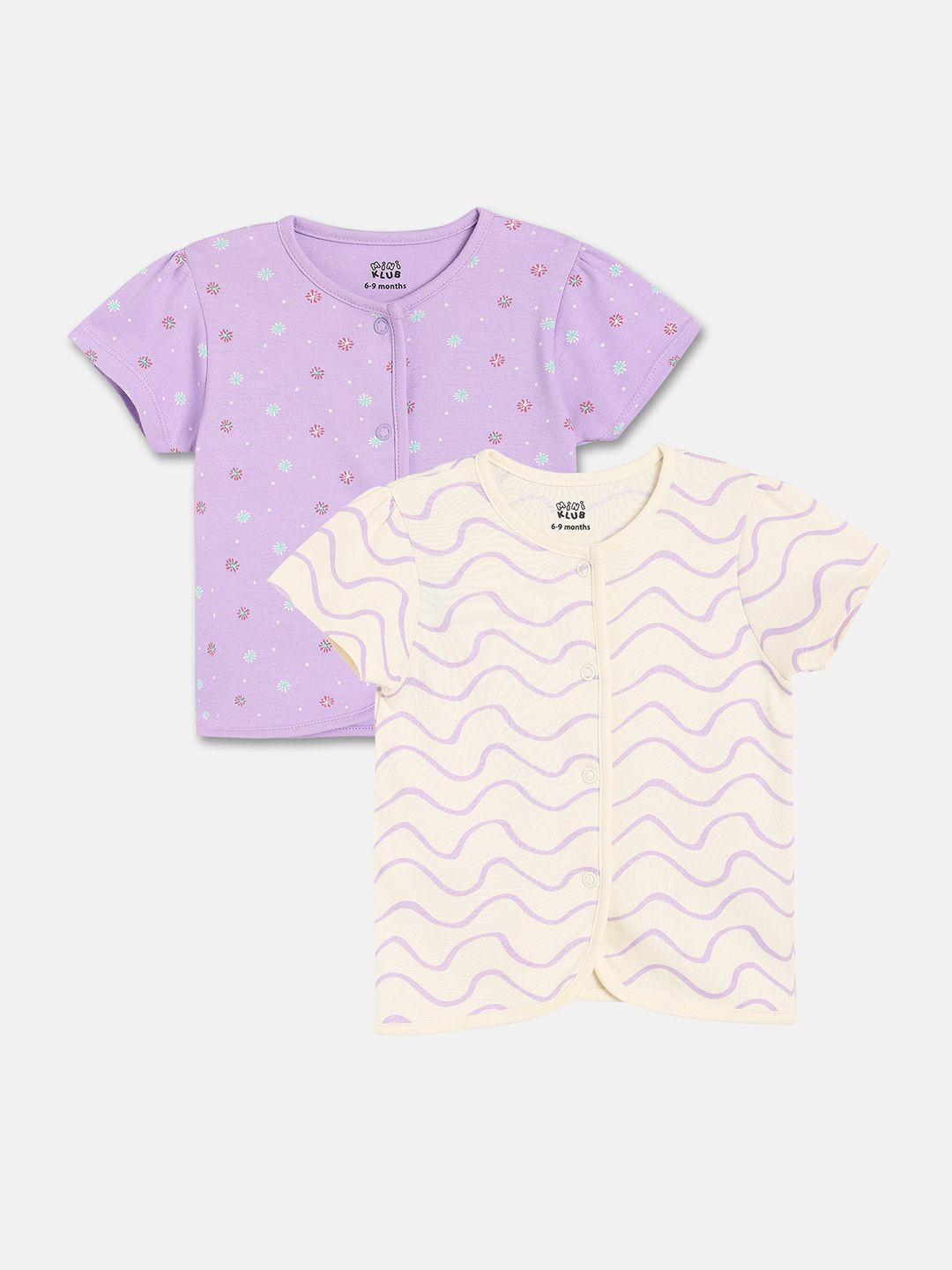 

MINI KLUB Girls Pack Of 2 Cotton Printed Jhabla Vests, Purple