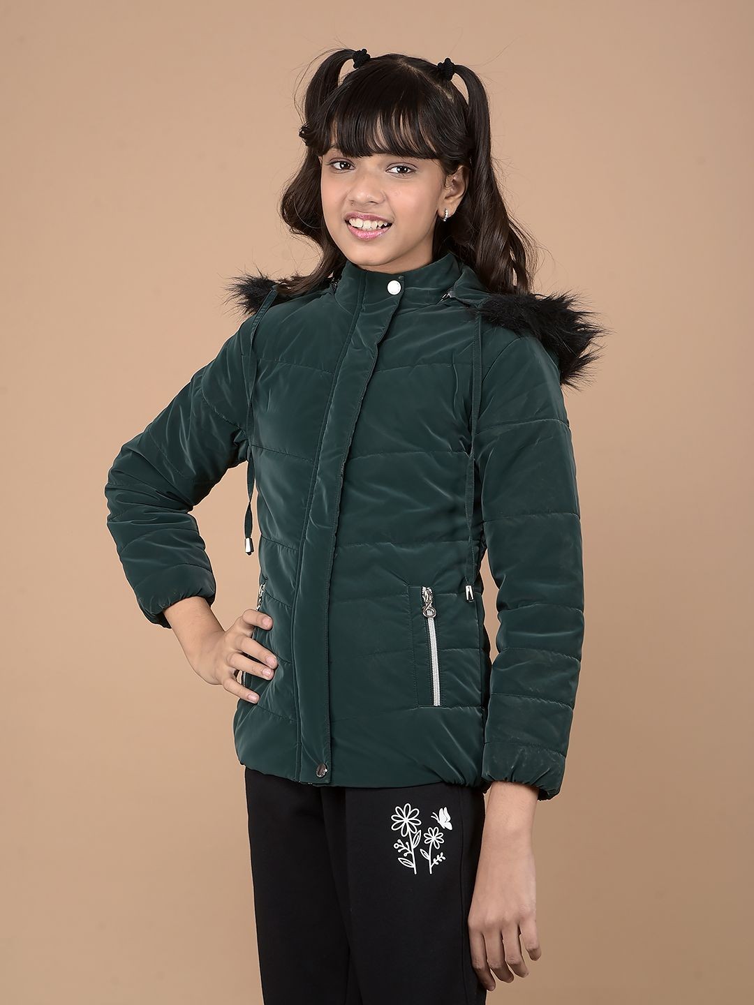 

Crimsoune Club Girls Hooded Solid Casual Lightweight Parka Jacket, Green