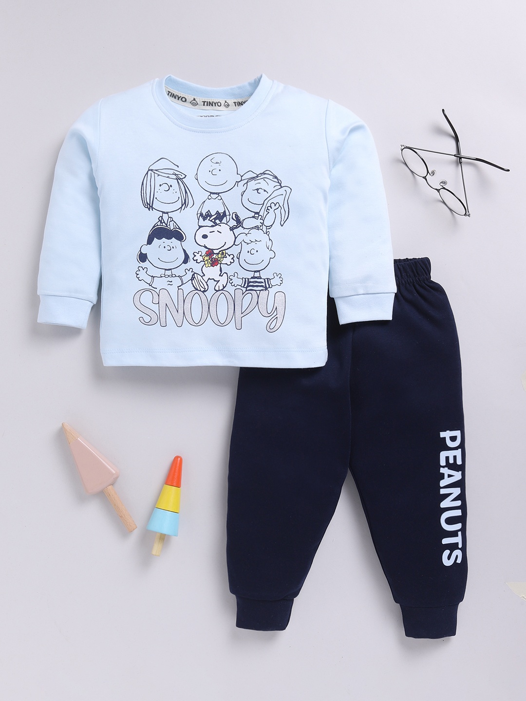

YK X Tinyo Boys Peanuts Printed T-shirt And Joggers, Blue