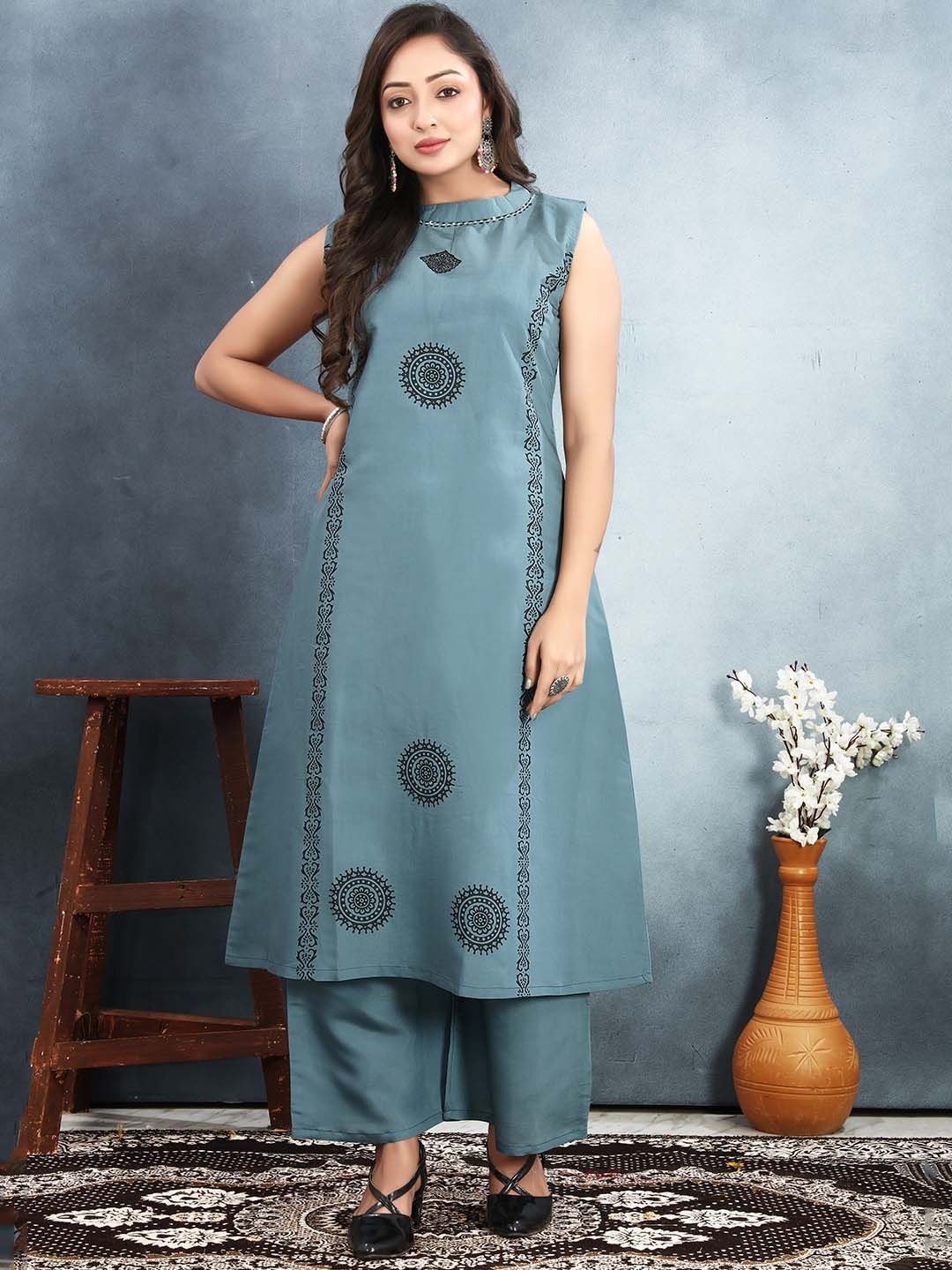 

Lilots Women Ethnic Motifs Printed Regular Kurta with Trousers, Grey
