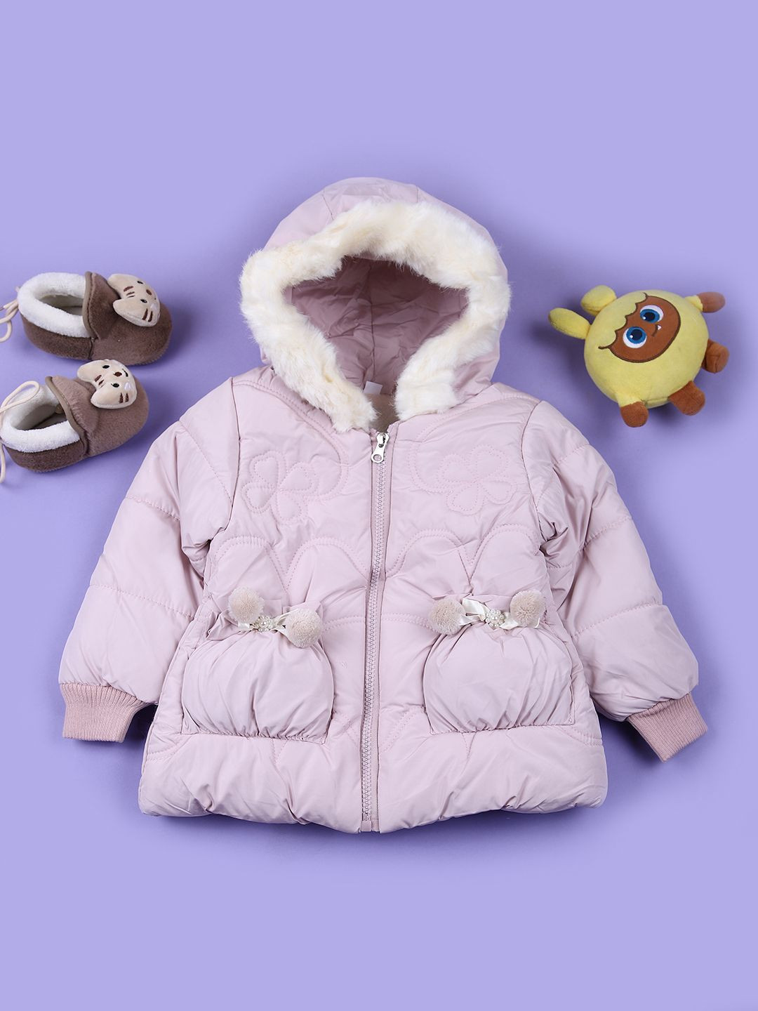 

V-Mart Girls Hooded Solid Cotton Casual Parka Jacket, Fuchsia