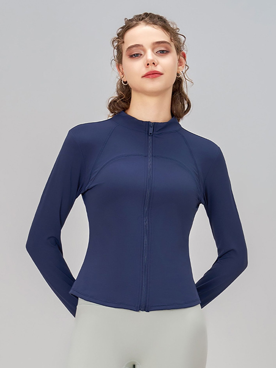 

LULU & SKY Women Mock Collar Solid Casual Sporty Jacket, Navy blue