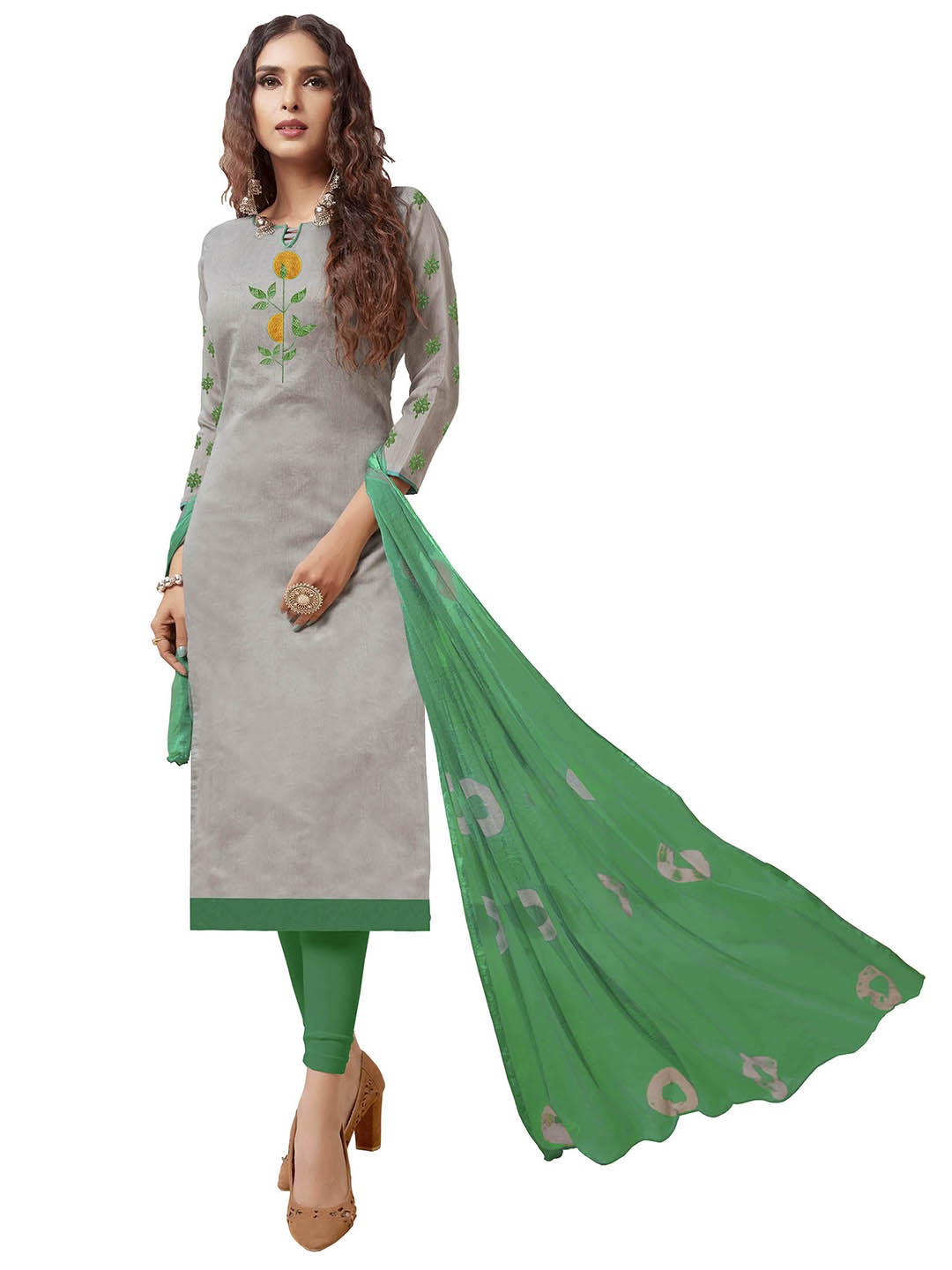 

Maroosh Floral Motif Embroidered Unstitched Dress Material, Grey