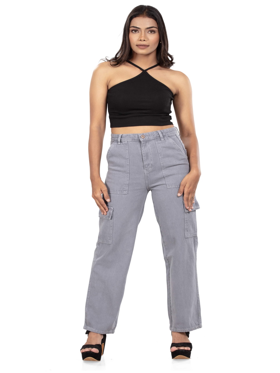 

BELLE ALLE DENIM Women Cotton Straight Fit High-Rise Jeans, Grey