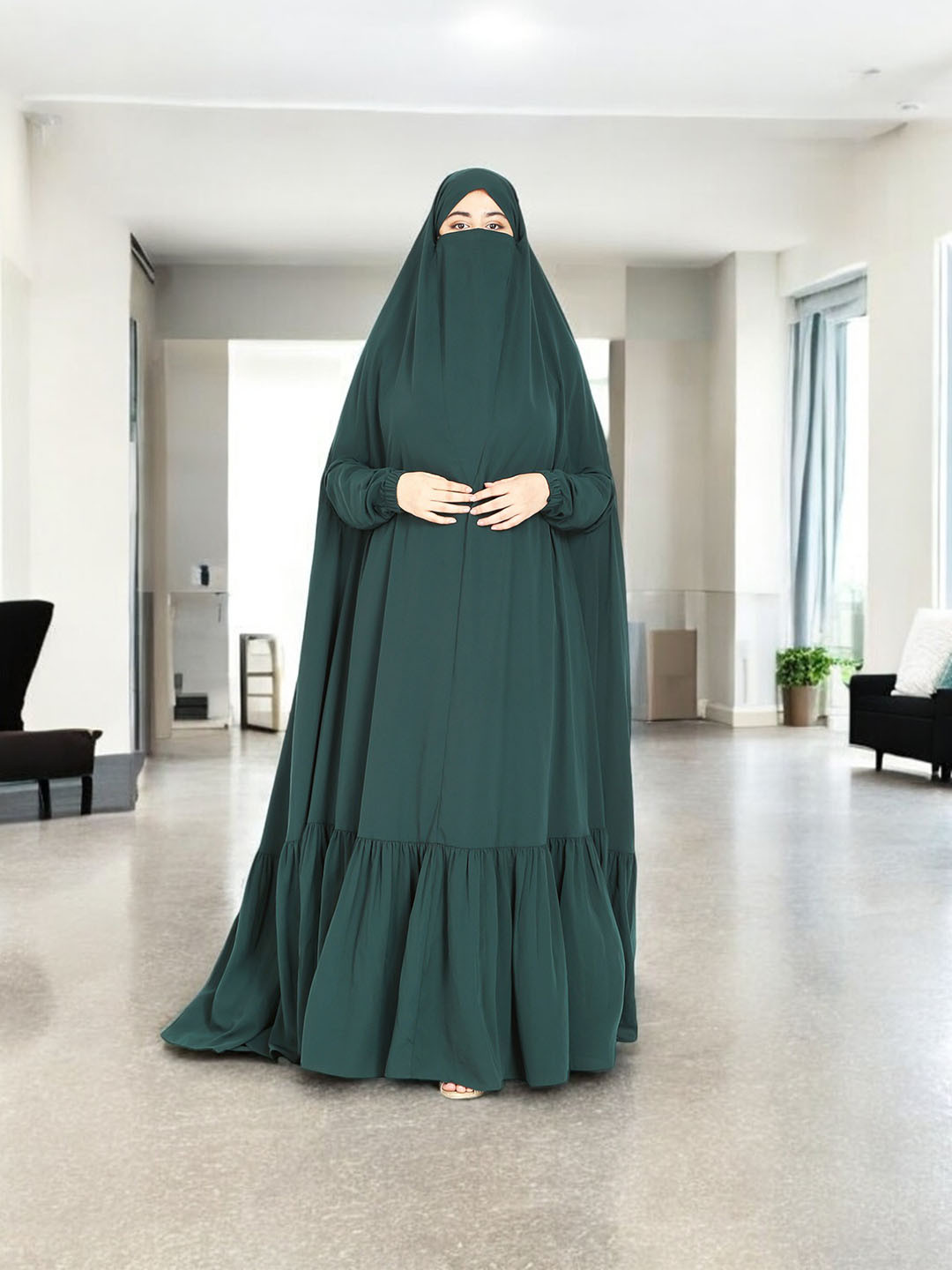 

MUSHKIYA Women Solid Jilbab Burqa With Adjustable Mouthpiece, Black