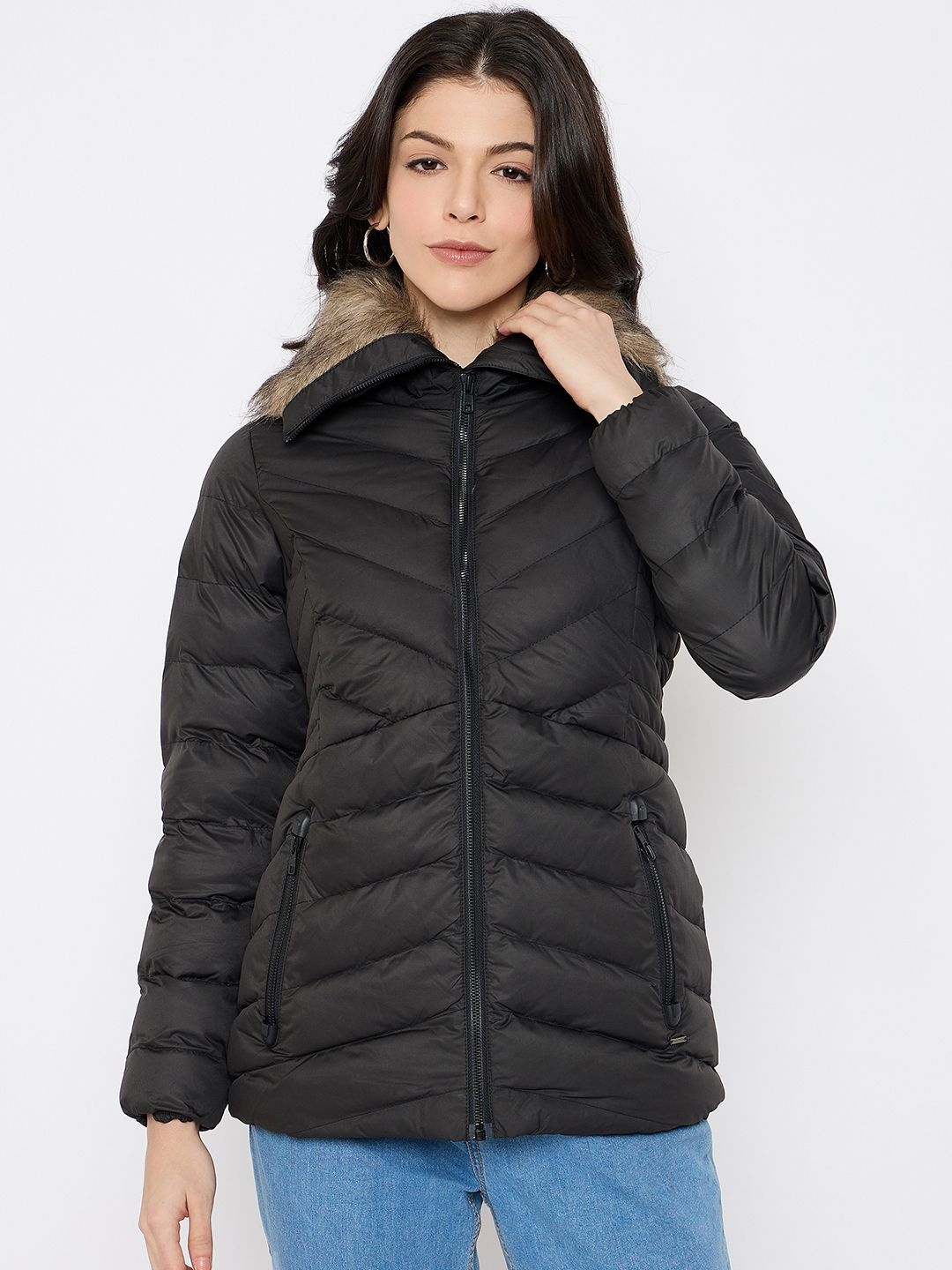 

Duke Women Self Design Quilted Jacket, Black