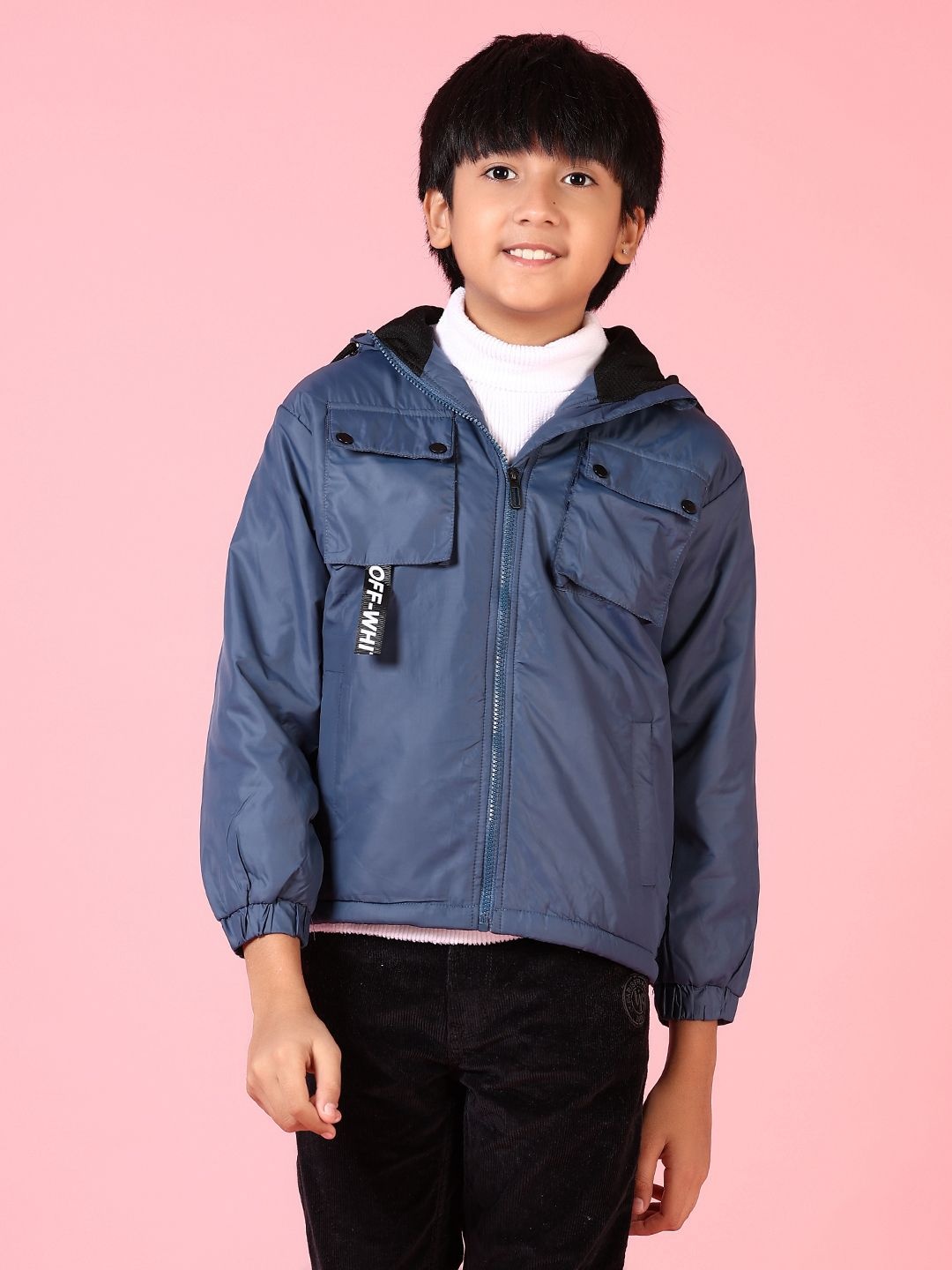 

V-Mart Boys Hooded Solid Cotton Casual Bomber Jacket, Teal