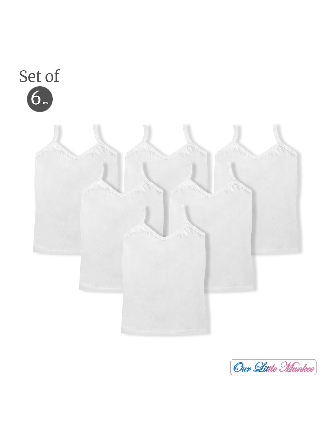 

OUR LITTLE MUNKEE Girls Pack Of 6 Cotton Camisoles, White