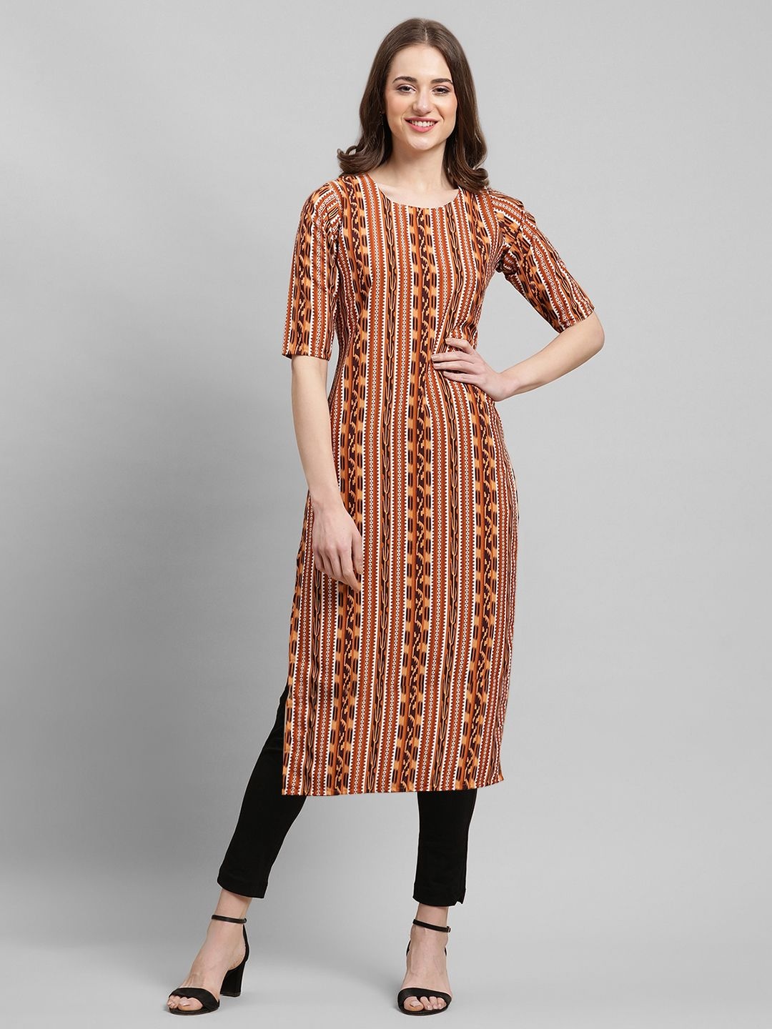 

7Threads Women Ethnic Motifs Printed Sequinned Floral Crepe Kurta, Multi
