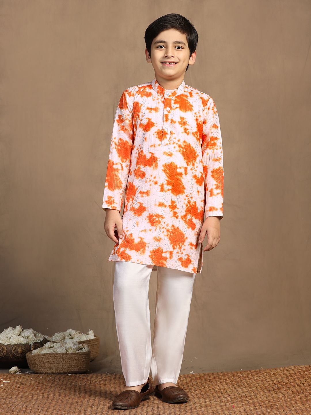 

FASHION DREAM Boys Printed Regular Kurta with Pyjamas, Orange