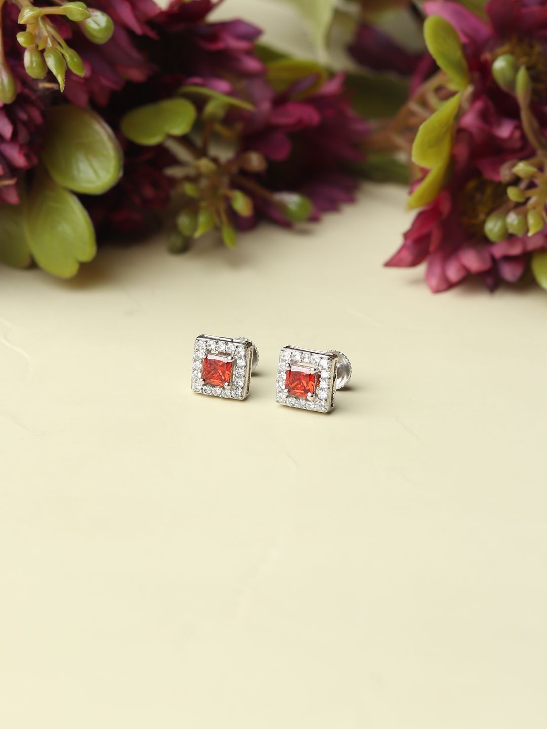 

AKSHAT SAPPHIRE 925 Sterling Silver Rhodium-Plated Square Shape Studs