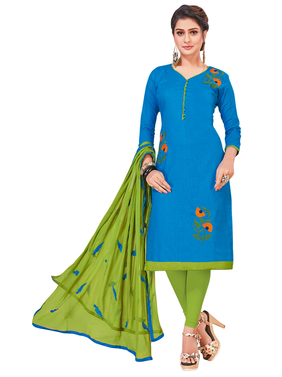 

Maroosh Floral Embroidered Unstitched Dress Material, Blue