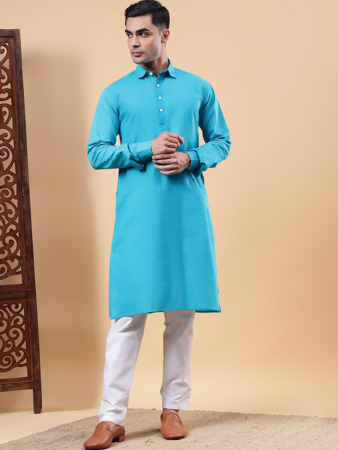 

Yugnik Men Regular Pure Cotton Kurta with Pyjamas, Blue