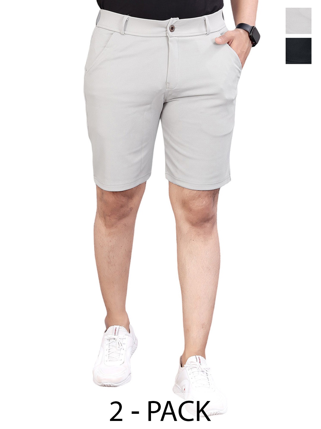 

INDICLUB Men Pack Of 2 Mid-Rise Shorts, Grey