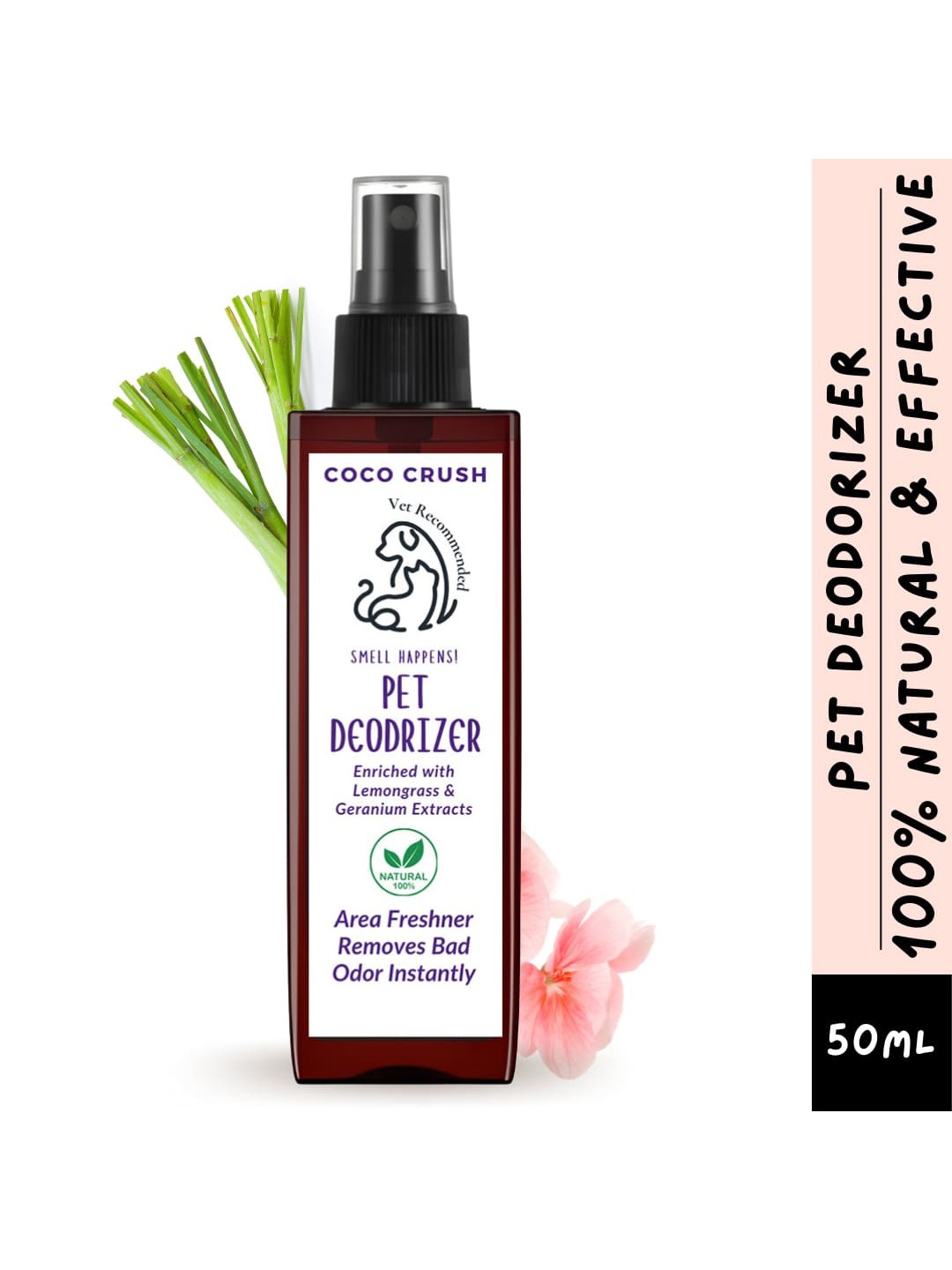 

Coco Crush Natural Pet Deodorizer Spray -50ml, Transparent