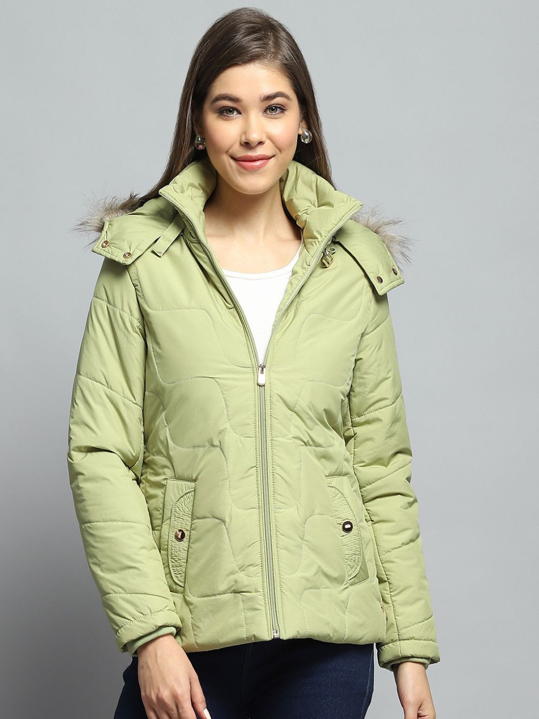 

Monte Carlo Women Hooded Solid Casual Lightweight Parka Jacket, Green