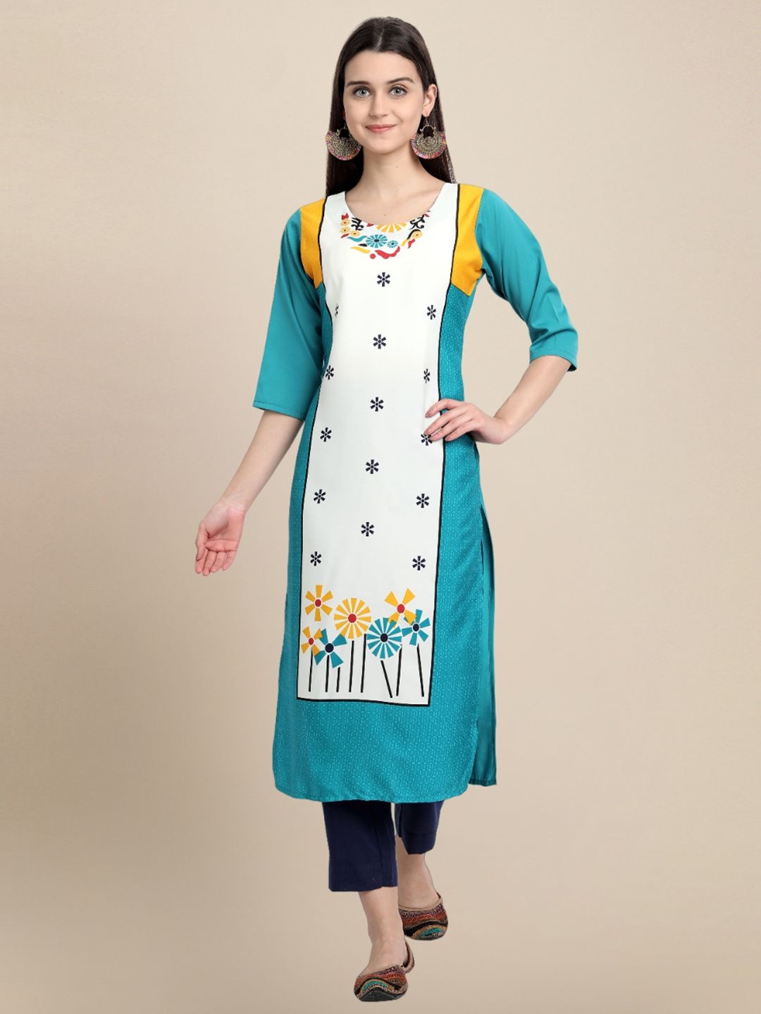

7Threads Women Ethnic Motifs Printed Thread Work Floral Crepe Kurta, Multi